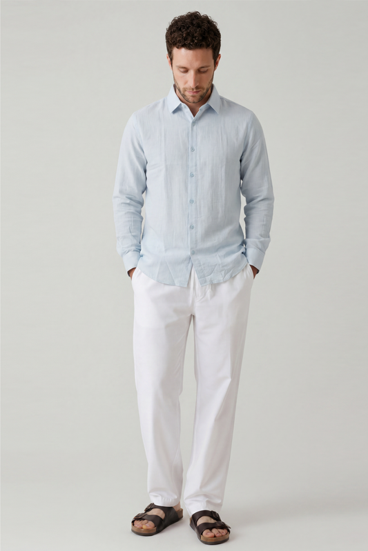 Sky Blue Double Cloth Solid Shirt – Regular Fit