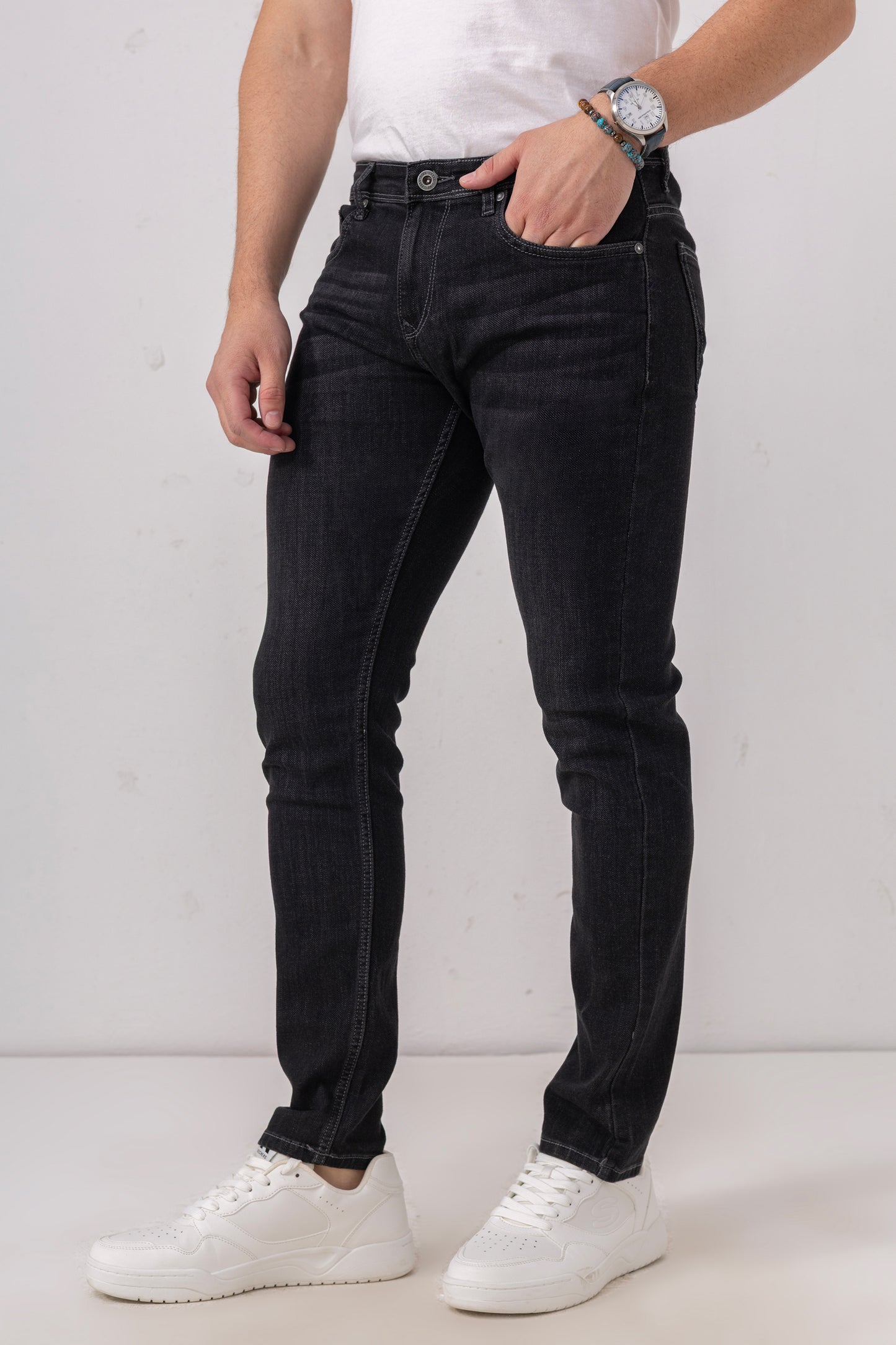 Midnight Edge: Washed Black Slim Fit Denim Jeans