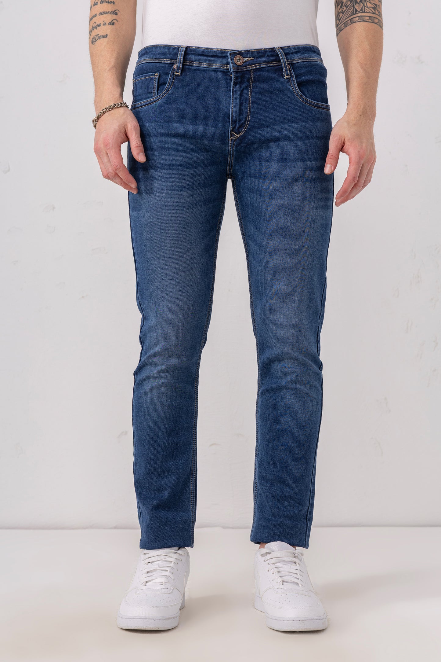 Urban Thing Mid Blue Stretch Denim Jeans – Whisker Washed Perfection