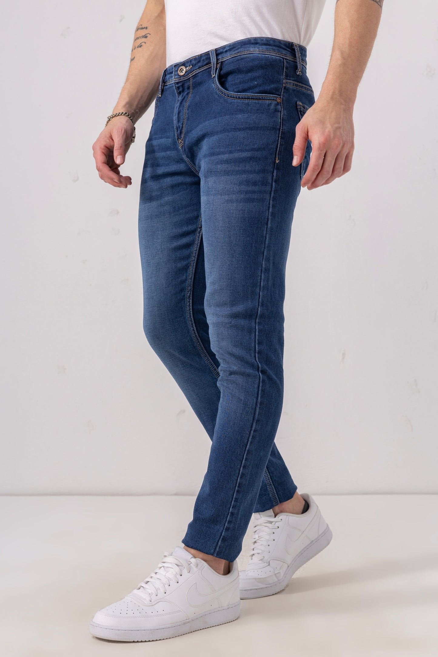 Urban Thing Mid Blue Stretch Denim Jeans – Whisker Washed Perfection