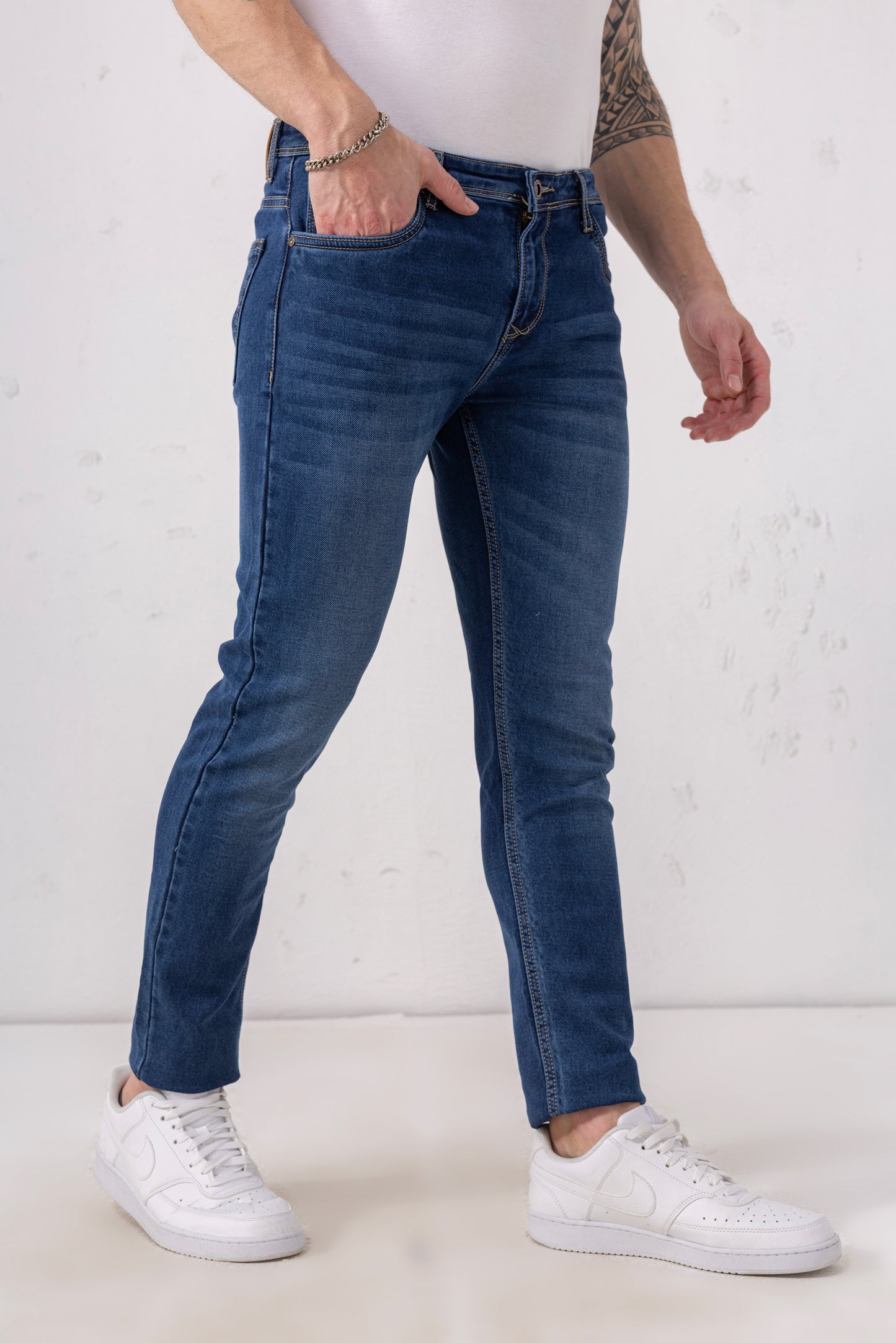 Urban Thing Mid Blue Stretch Denim Jeans – Whisker Washed Perfection
