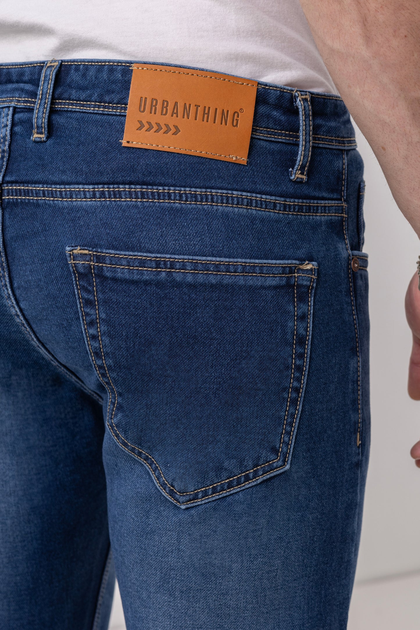 Urban Thing Mid Blue Stretch Denim Jeans – Whisker Washed Perfection