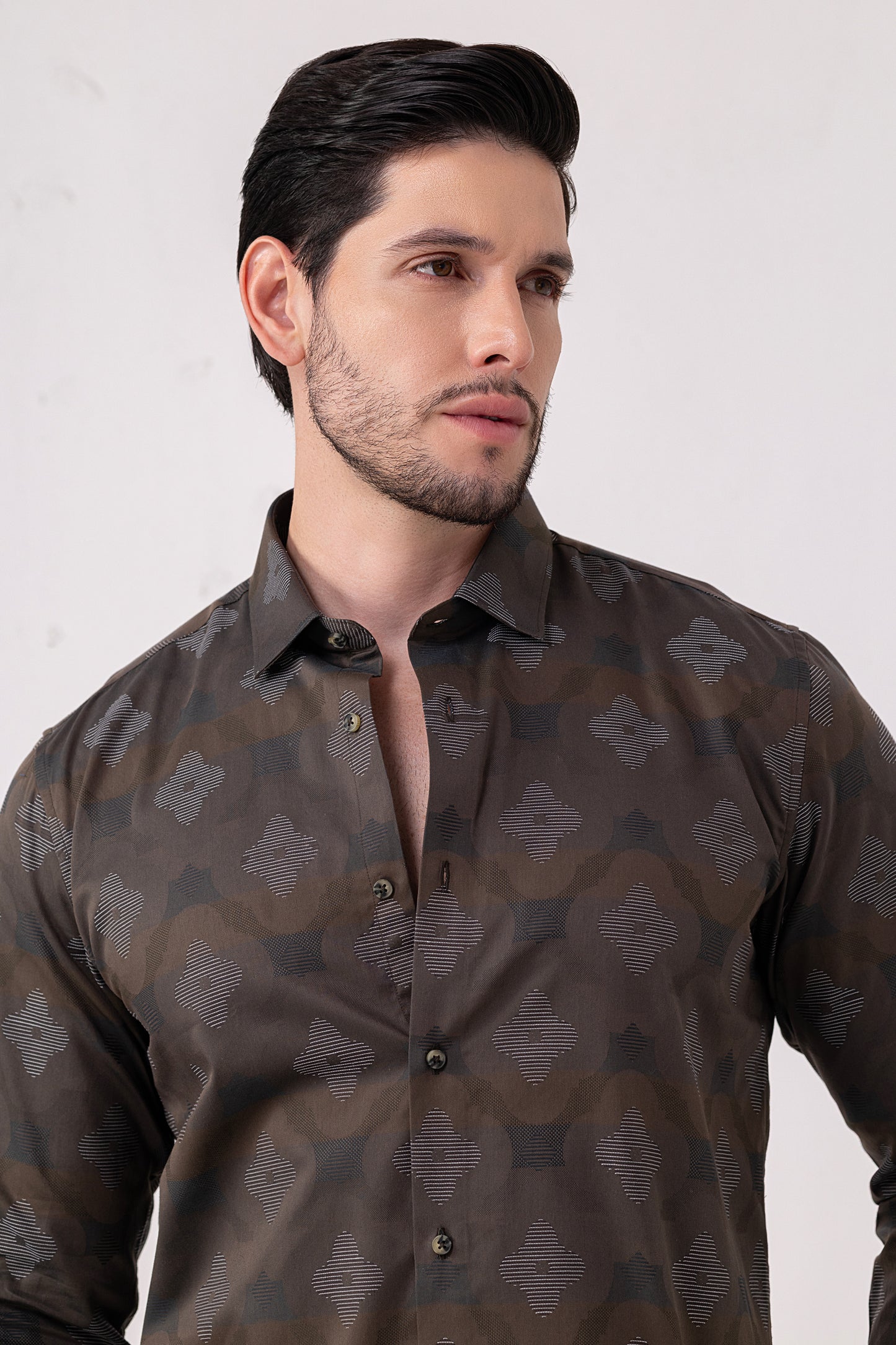 Brown Jacquard 100% Cotton Party Shirt. Vyne by Urban Thing.