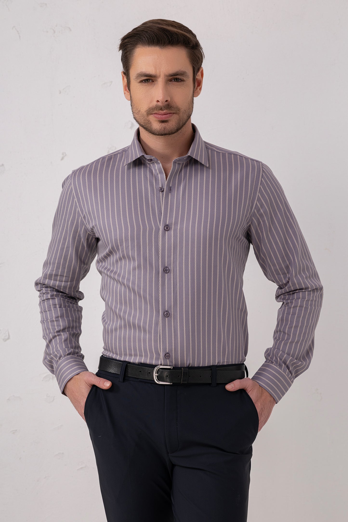 Purple Jacquard 100% Cotton Formal Shirt. Vyne by Urban Thing.