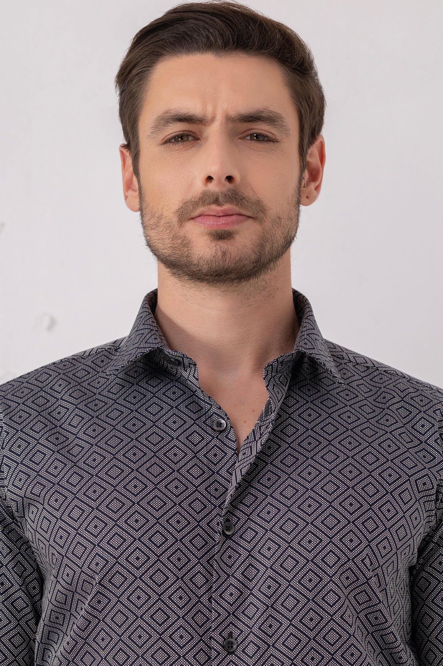Midnight Navy Diamond Jacquard Cotton Shirt