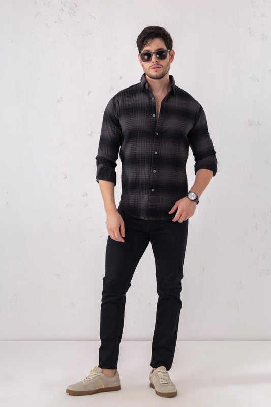 Black Waffle Checks Cotton Blend Casual Shirt – Modern Fit