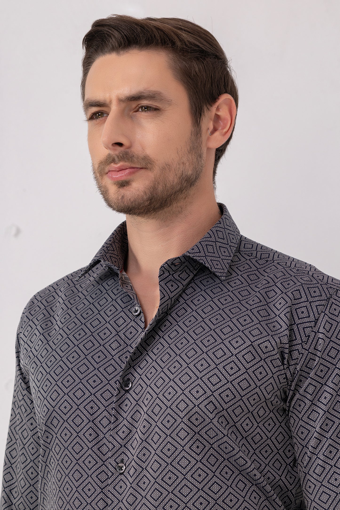 Midnight Navy Diamond Jacquard Cotton Shirt