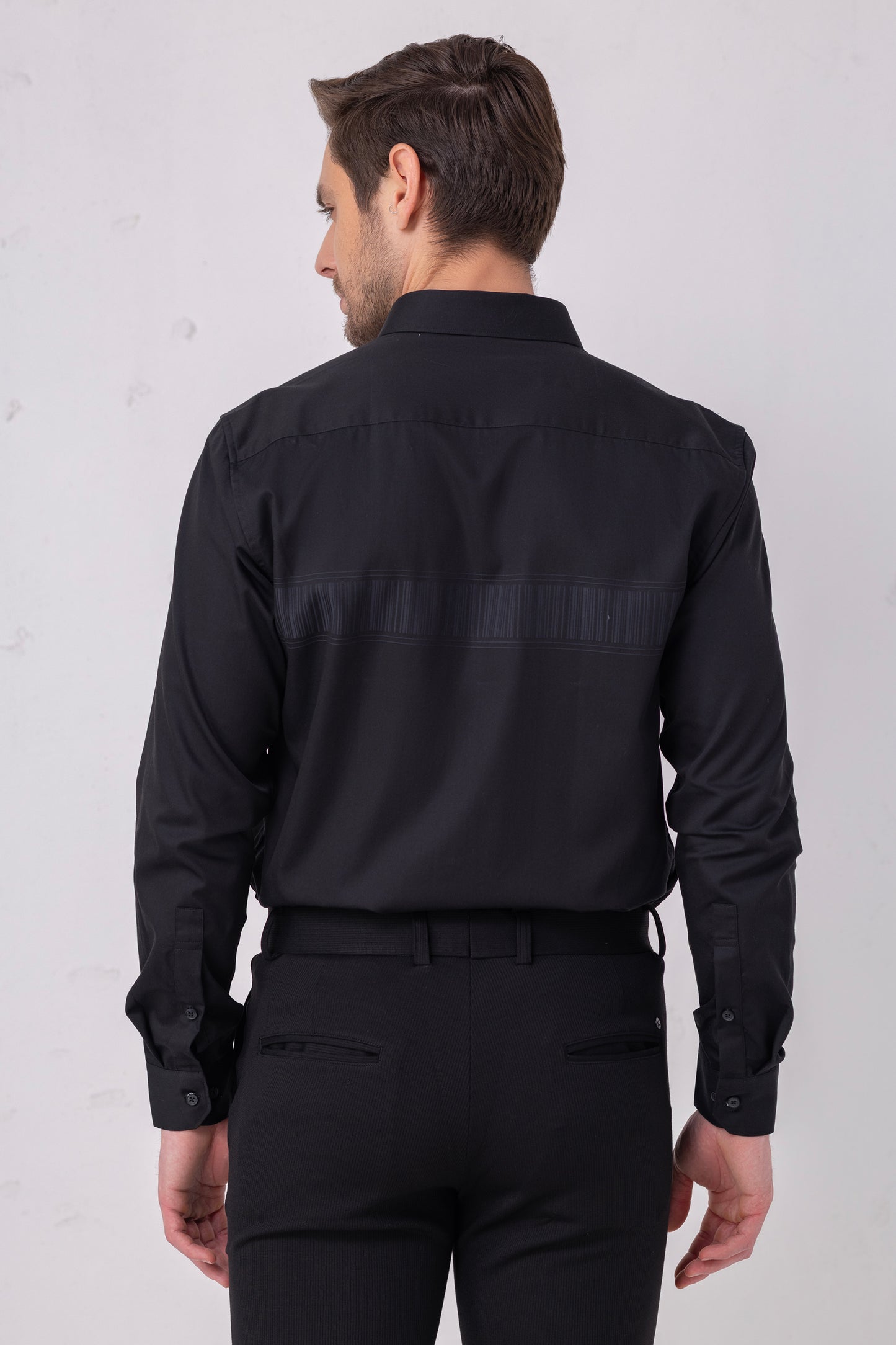 Textured Sophistication - Black Flat Weave Panel Shirt. Vyne by Urban Thing.