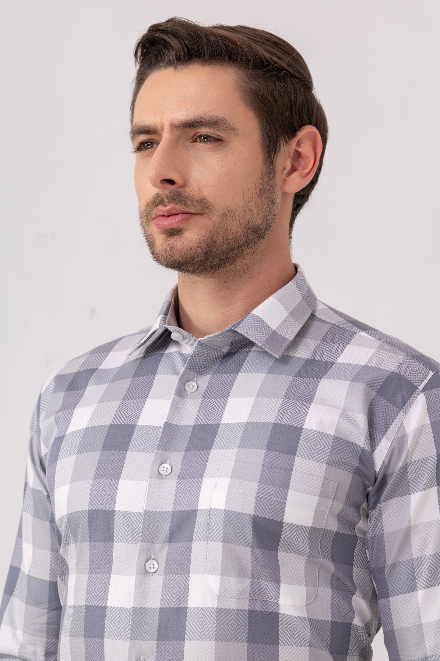 Giza Cotton Grey Twill Check Shirt. BE SHARP by Urban Thing.