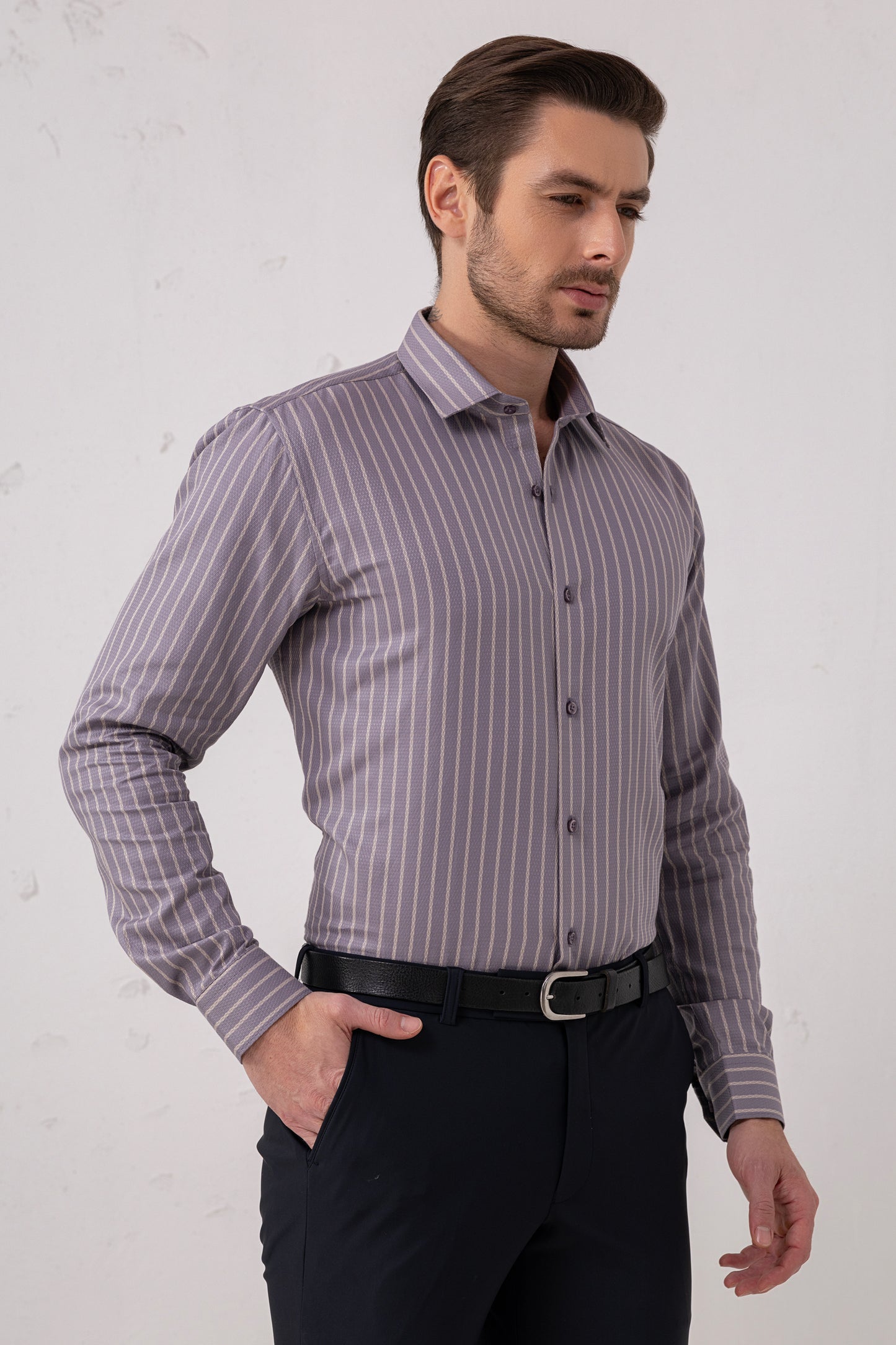 Purple Jacquard 100% Cotton Formal Shirt. Vyne by Urban Thing.