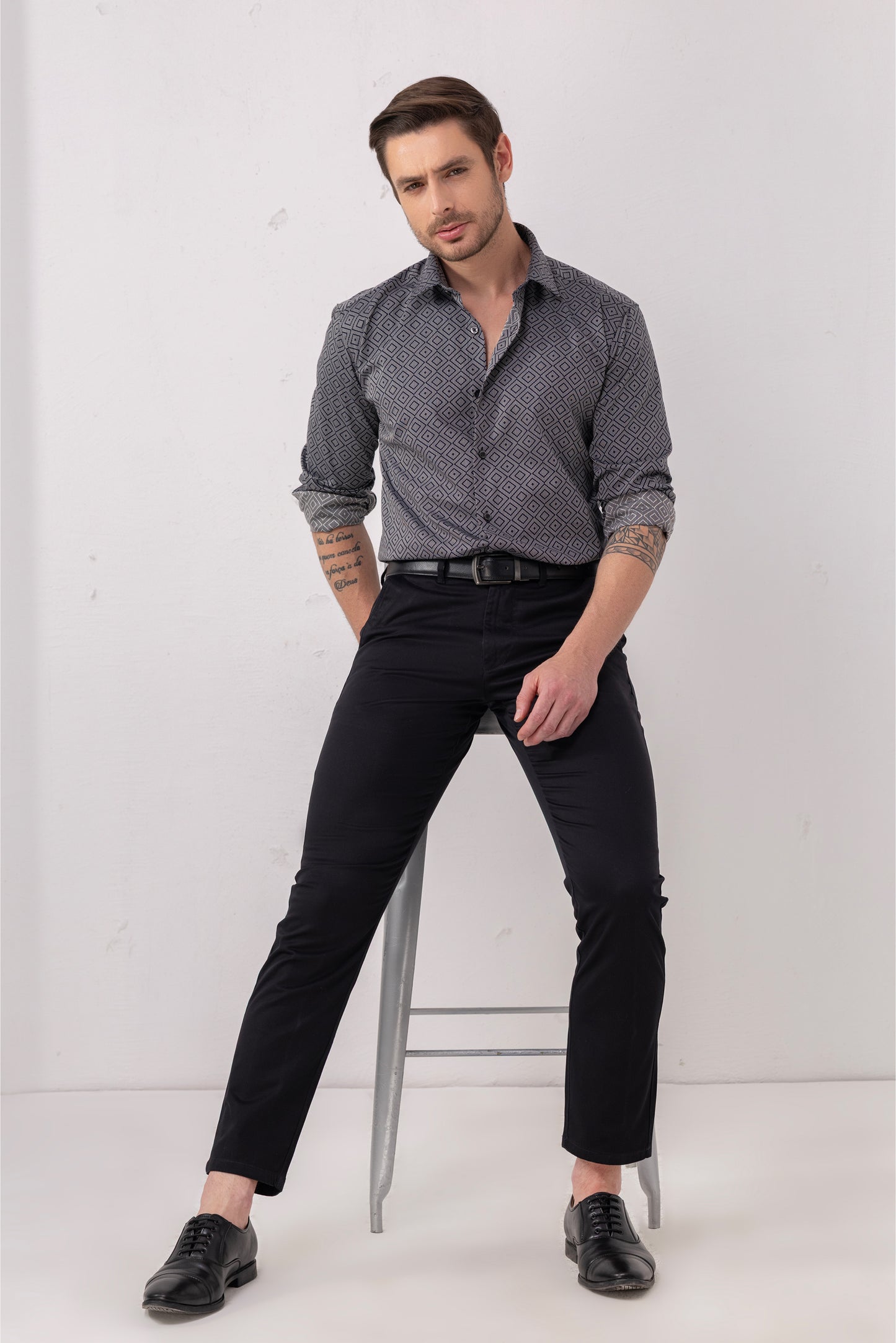 Midnight Navy Diamond Jacquard Cotton Shirt