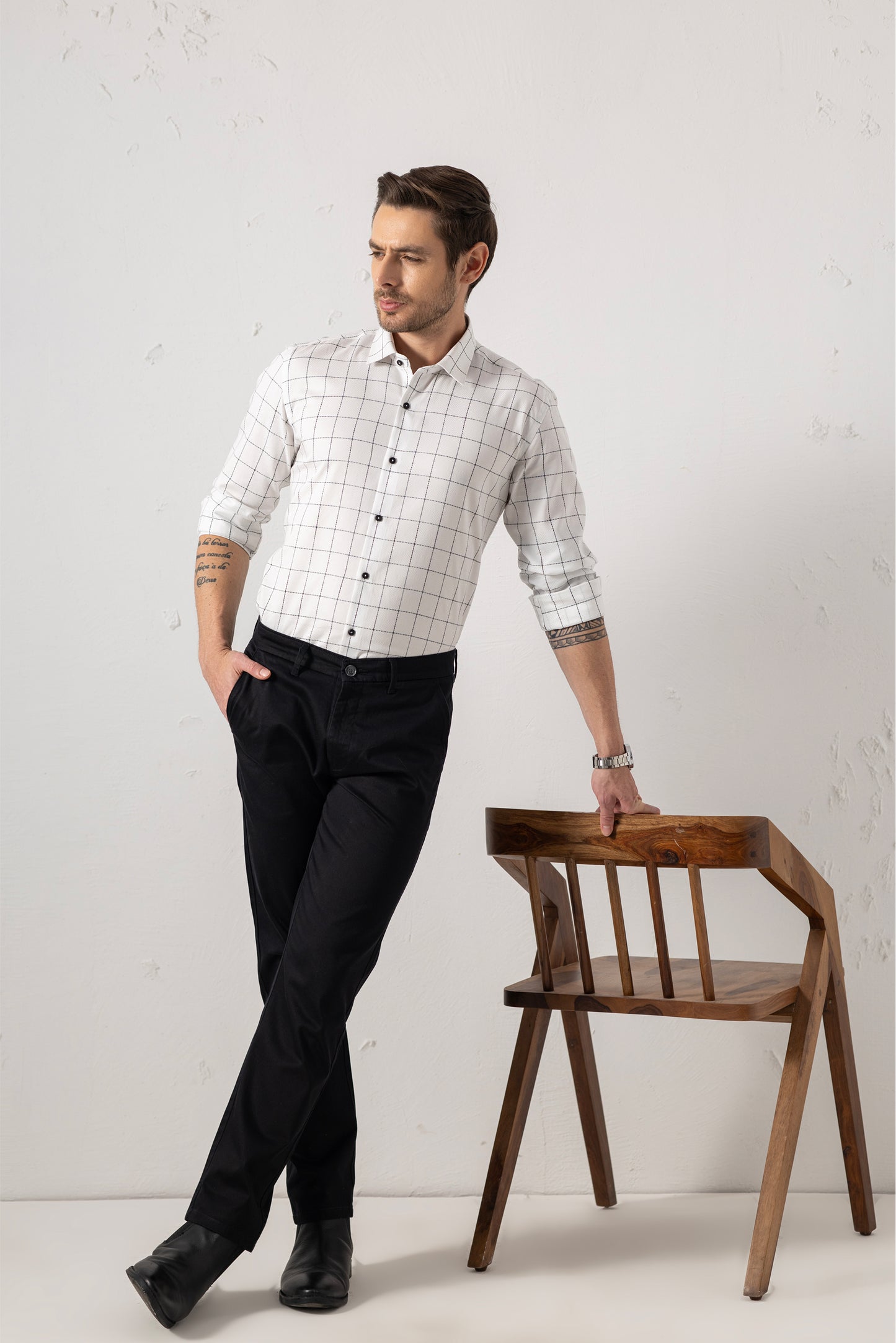 Grid Perfection White Jacquard Cotton Premium Shirt. Vyne by Urban Thing.