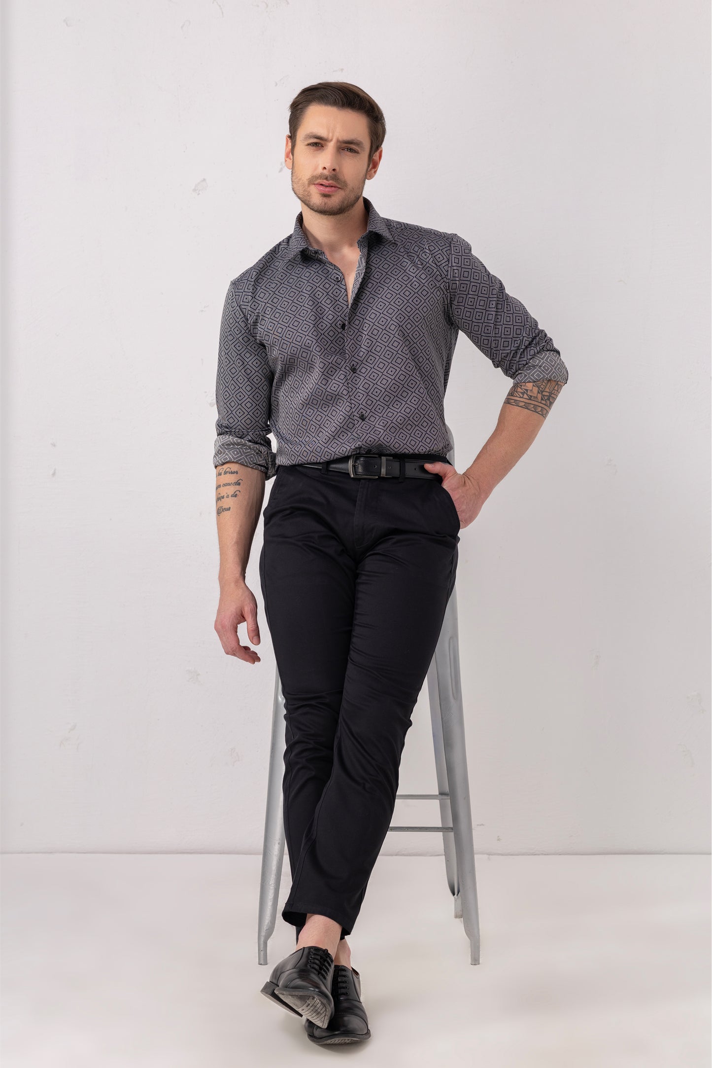 Midnight Navy Diamond Jacquard Cotton Shirt