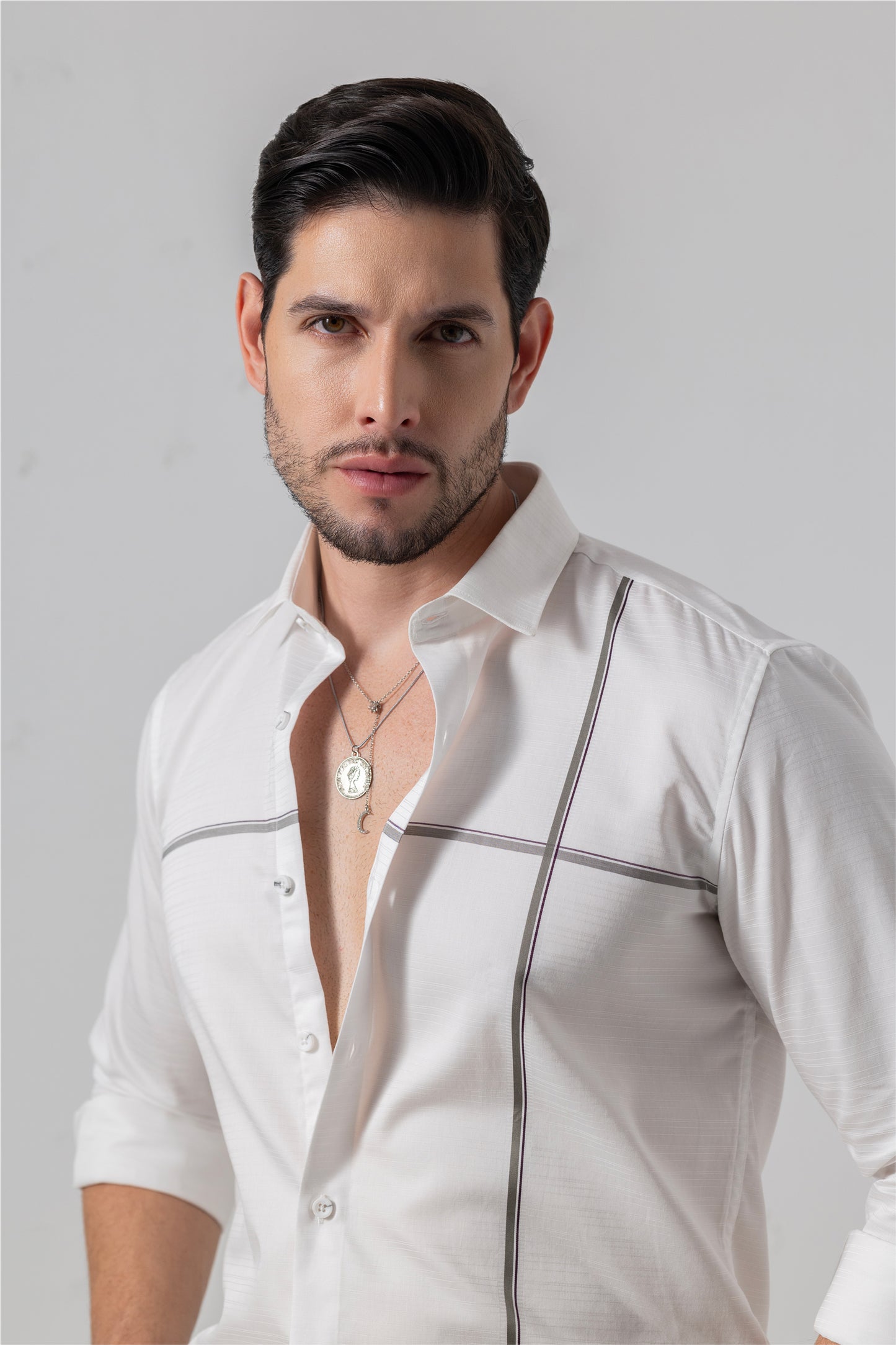 Piped Innovation White Shirt – Flat Weave Cotton. Vyne by Urban Thing.