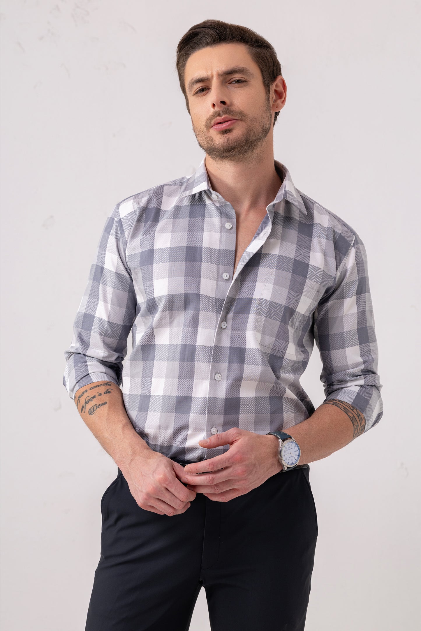 Giza Cotton Grey Twill Check Shirt. BE SHARP by Urban Thing.