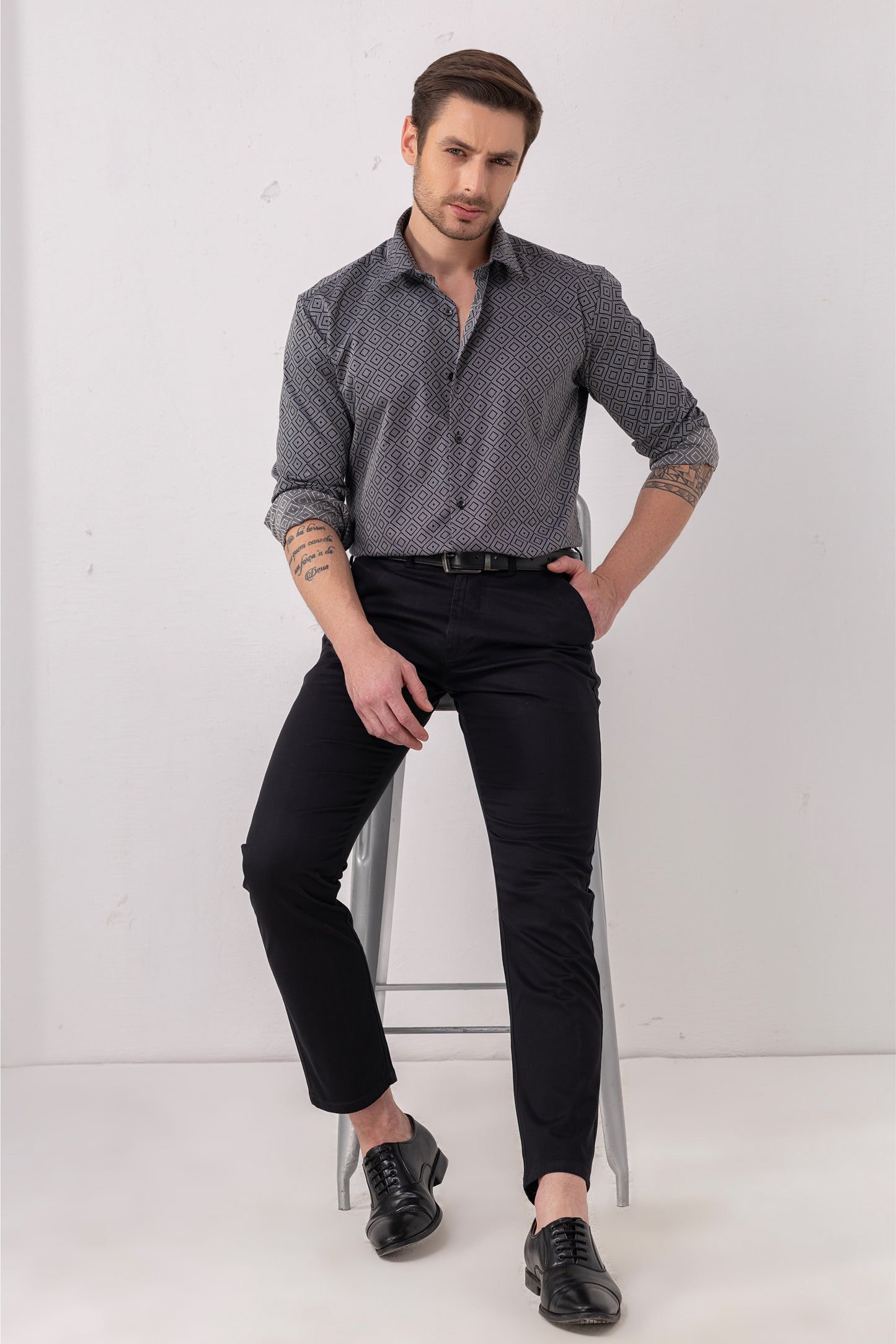 Midnight Navy Diamond Jacquard Cotton Shirt