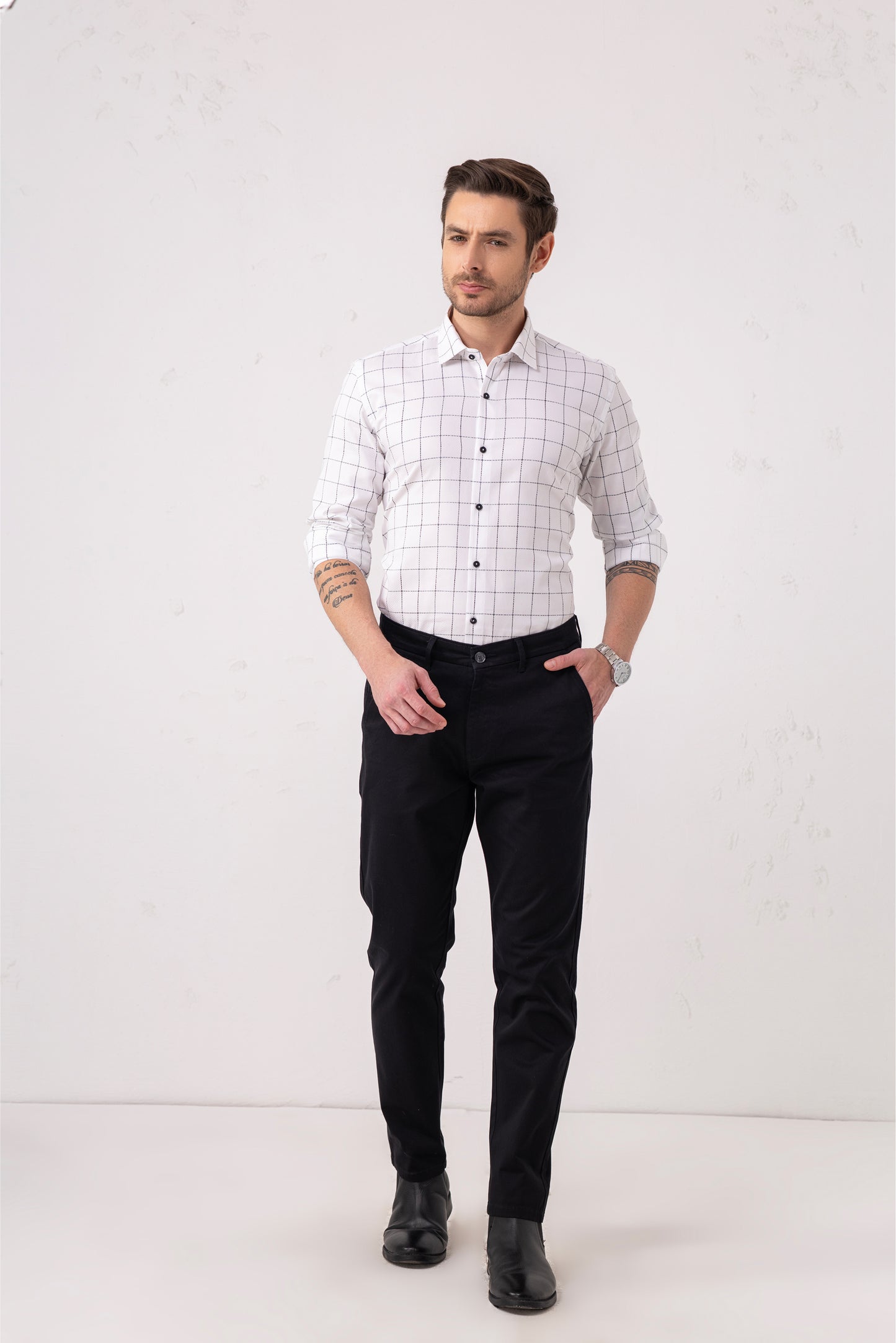 Grid Perfection White Jacquard Cotton Premium Shirt. Vyne by Urban Thing.