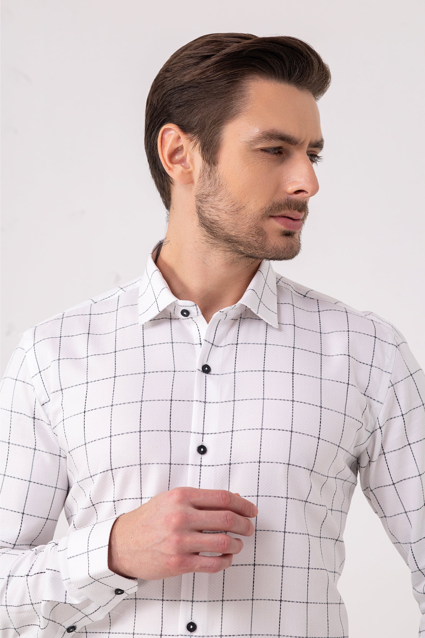 Grid Perfection White Jacquard Cotton Premium Shirt. Vyne by Urban Thing.