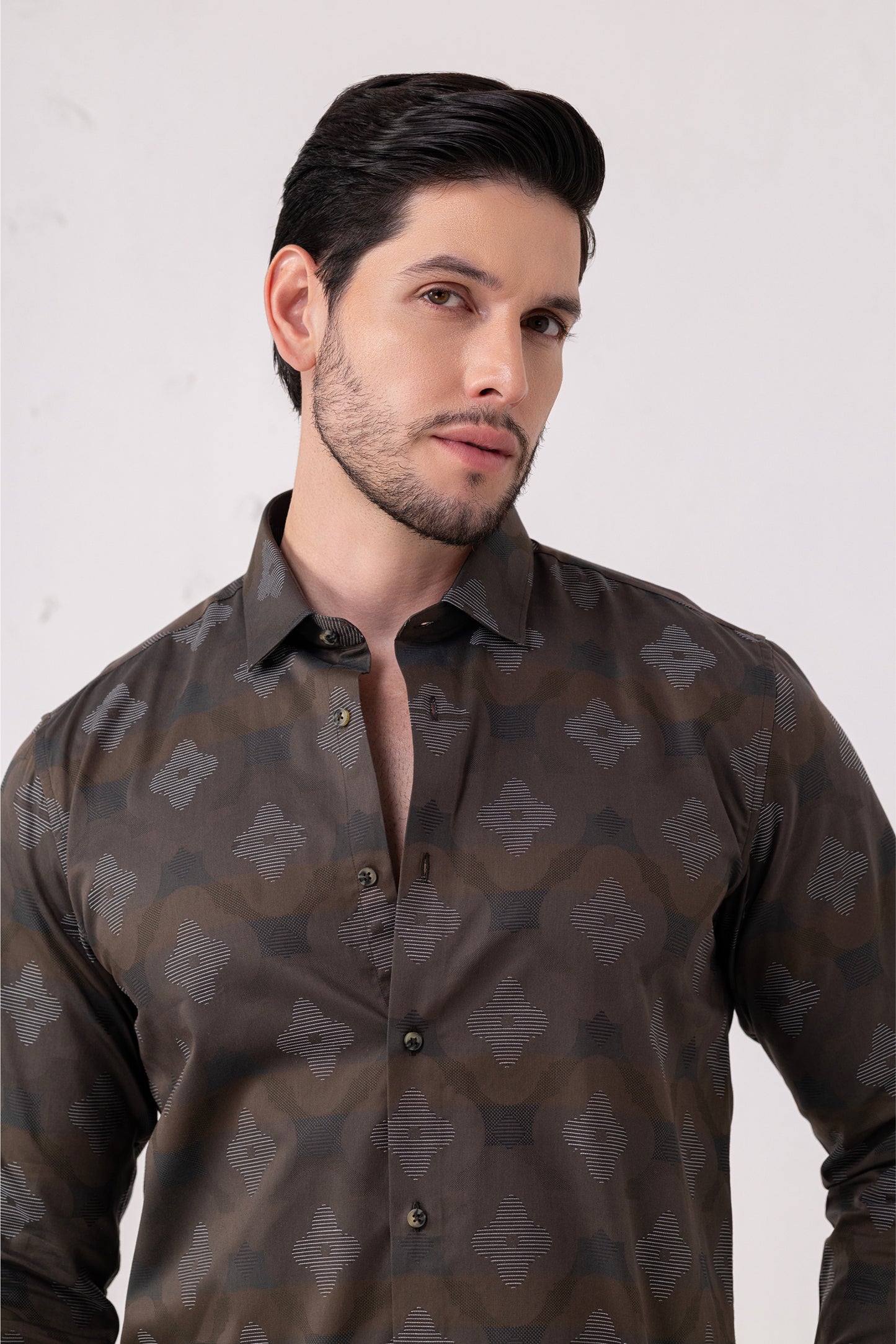 Brown Jacquard 100% Cotton Party Shirt. Vyne by Urban Thing.