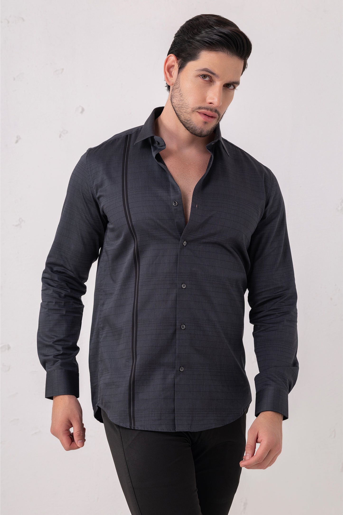 Jacquard Sophistication Navy Textural Mastery Shirt. Vyne by Urban Thing.