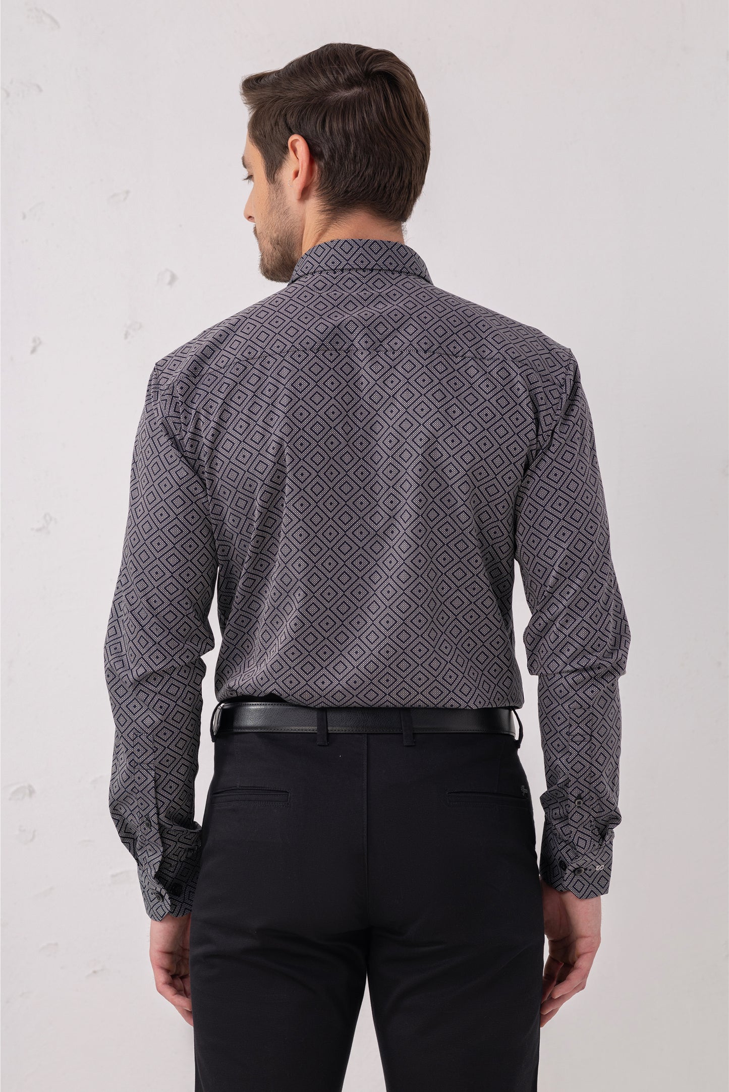 Midnight Navy Diamond Jacquard Cotton Shirt