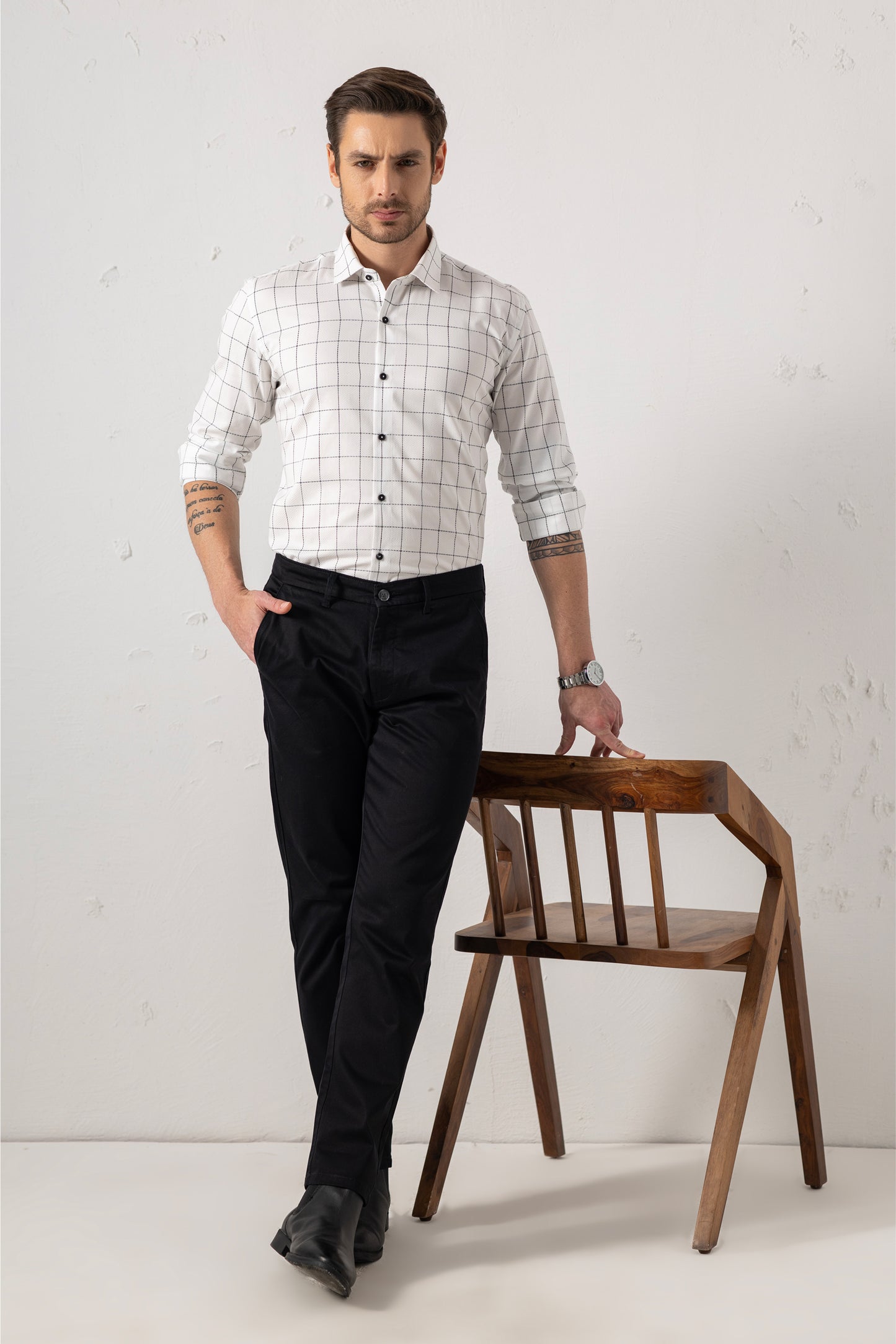 Grid Perfection White Jacquard Cotton Premium Shirt. Vyne by Urban Thing.