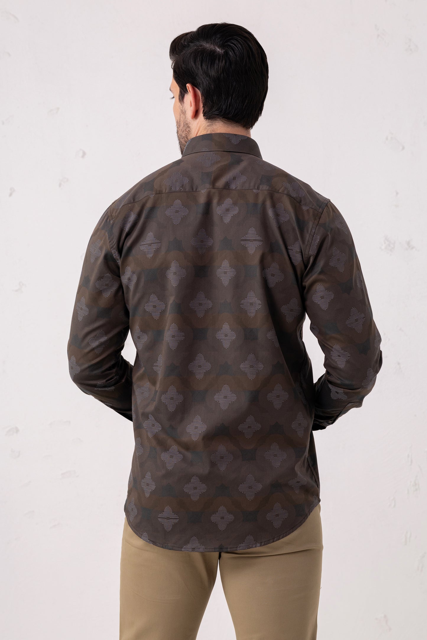 Brown Jacquard 100% Cotton Party Shirt. Vyne by Urban Thing.