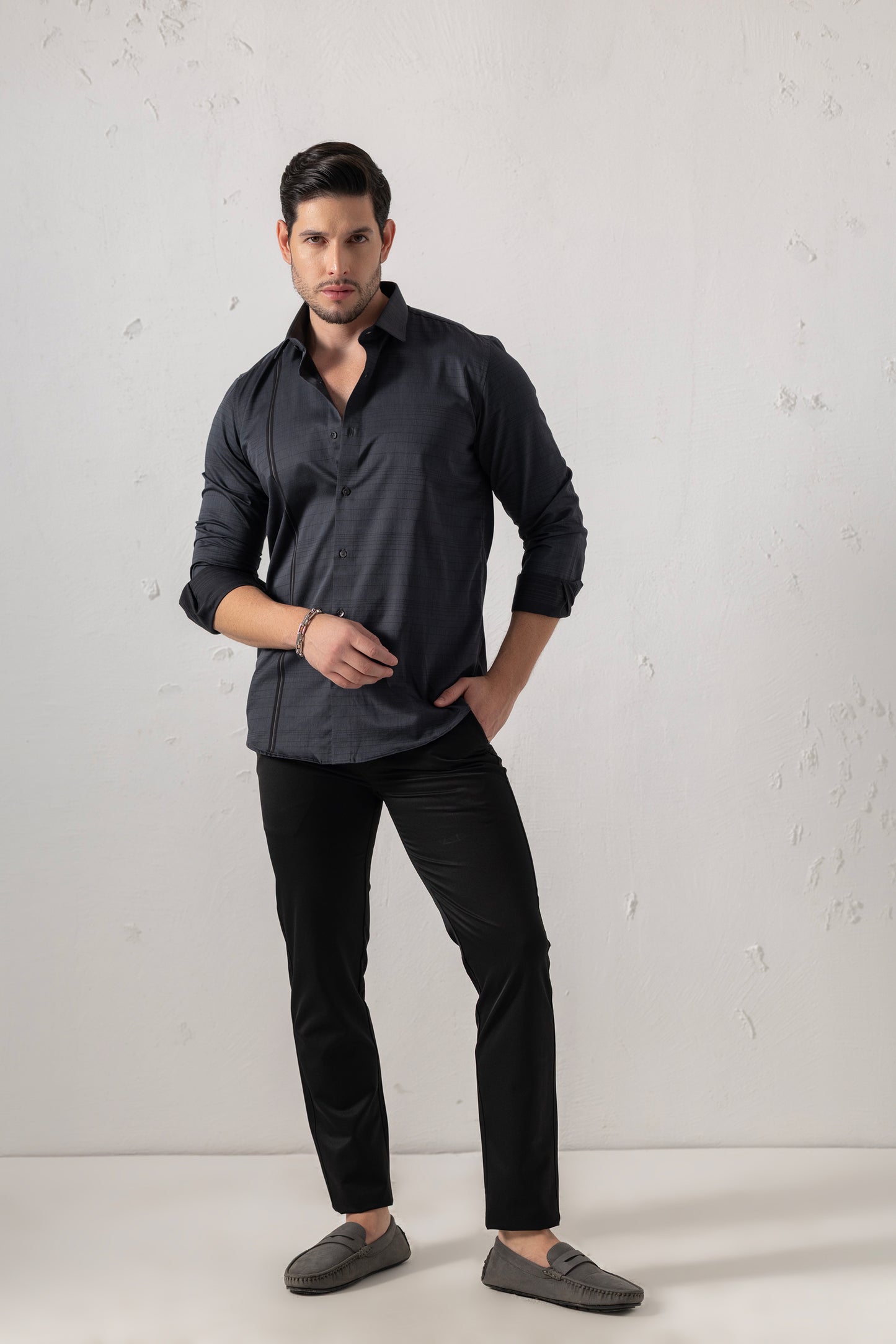 Jacquard Sophistication Navy Textural Mastery Shirt. Vyne by Urban Thing.