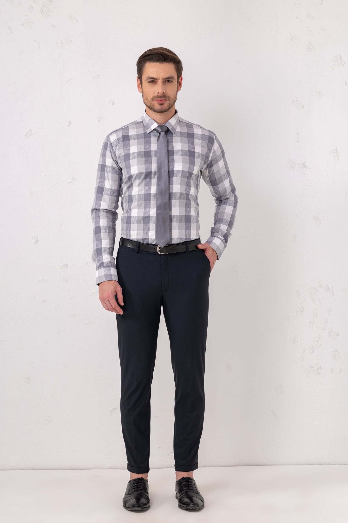 Giza Cotton Grey Twill Check Shirt. BE SHARP by Urban Thing.