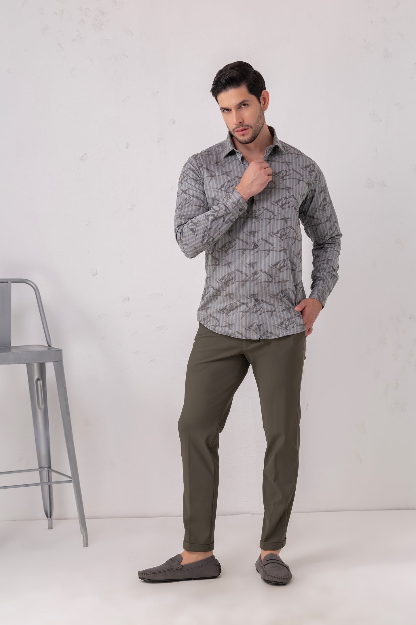 Geometric Mastery Grey Flat Weave Shirt. Vyne by Urban Thing.