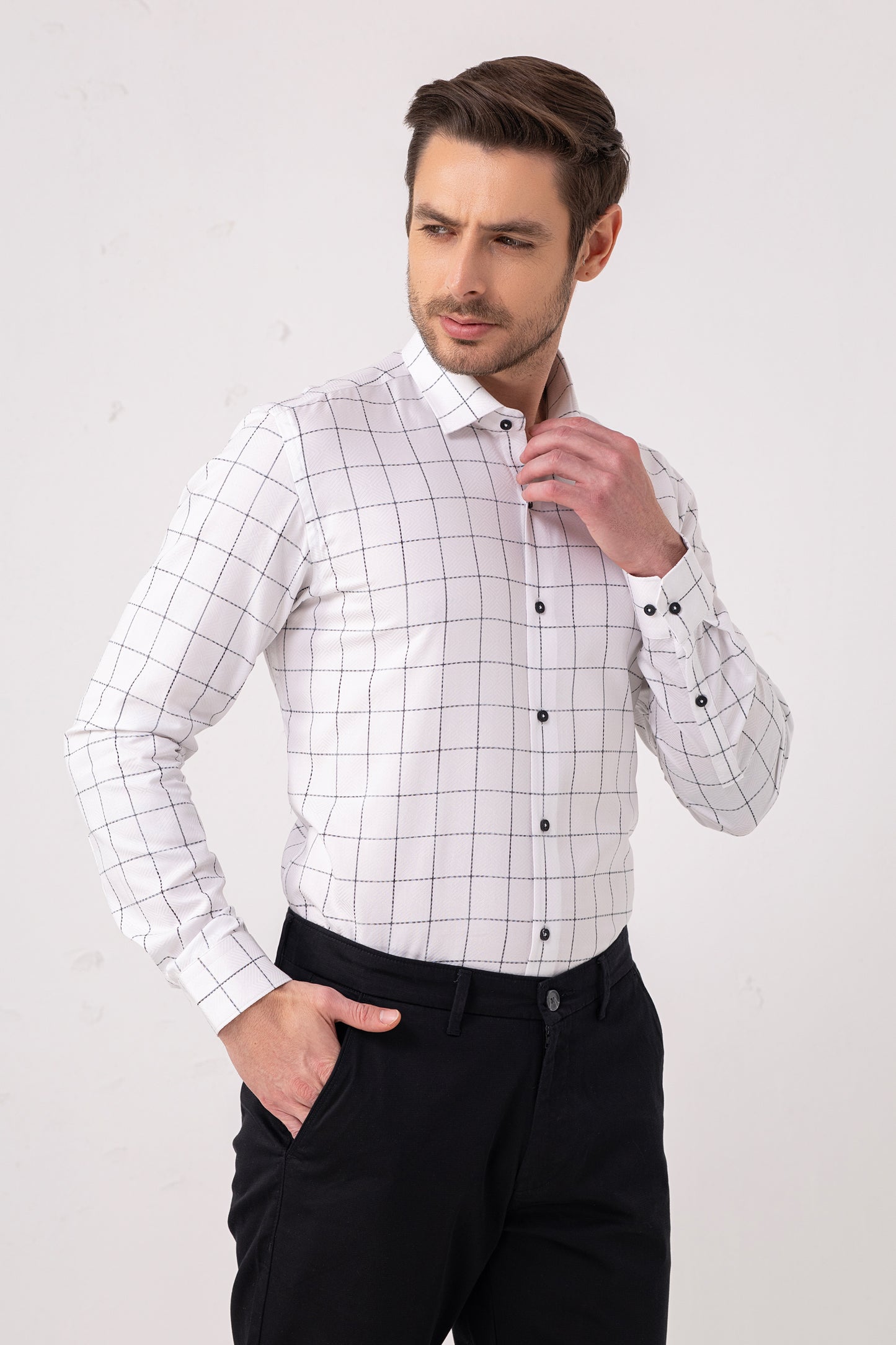 Grid Perfection White Jacquard Cotton Premium Shirt. Vyne by Urban Thing.