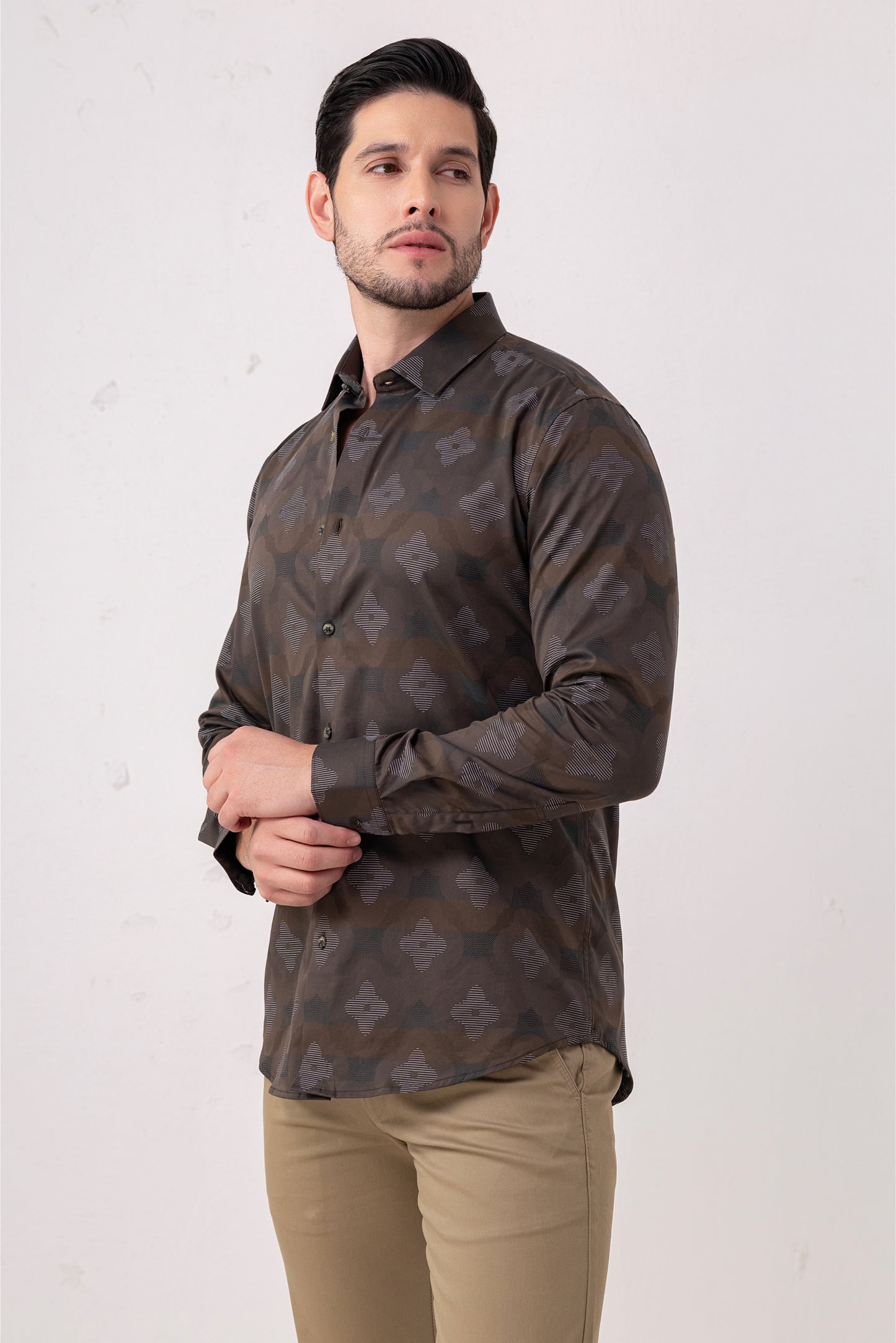 Brown Jacquard 100% Cotton Party Shirt. Vyne by Urban Thing.