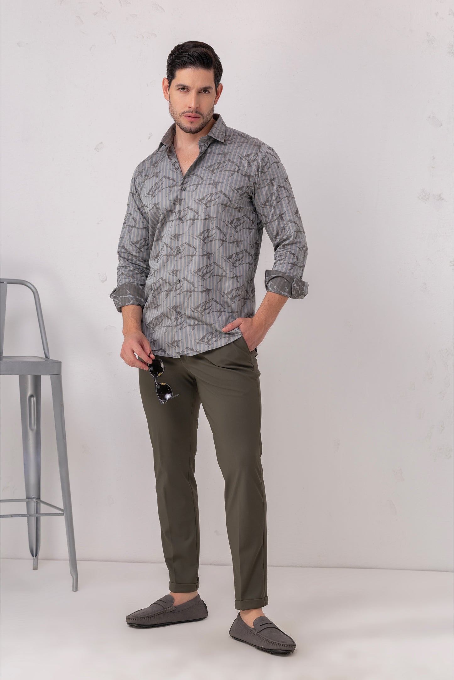 Geometric Mastery Grey Flat Weave Shirt. Vyne by Urban Thing.
