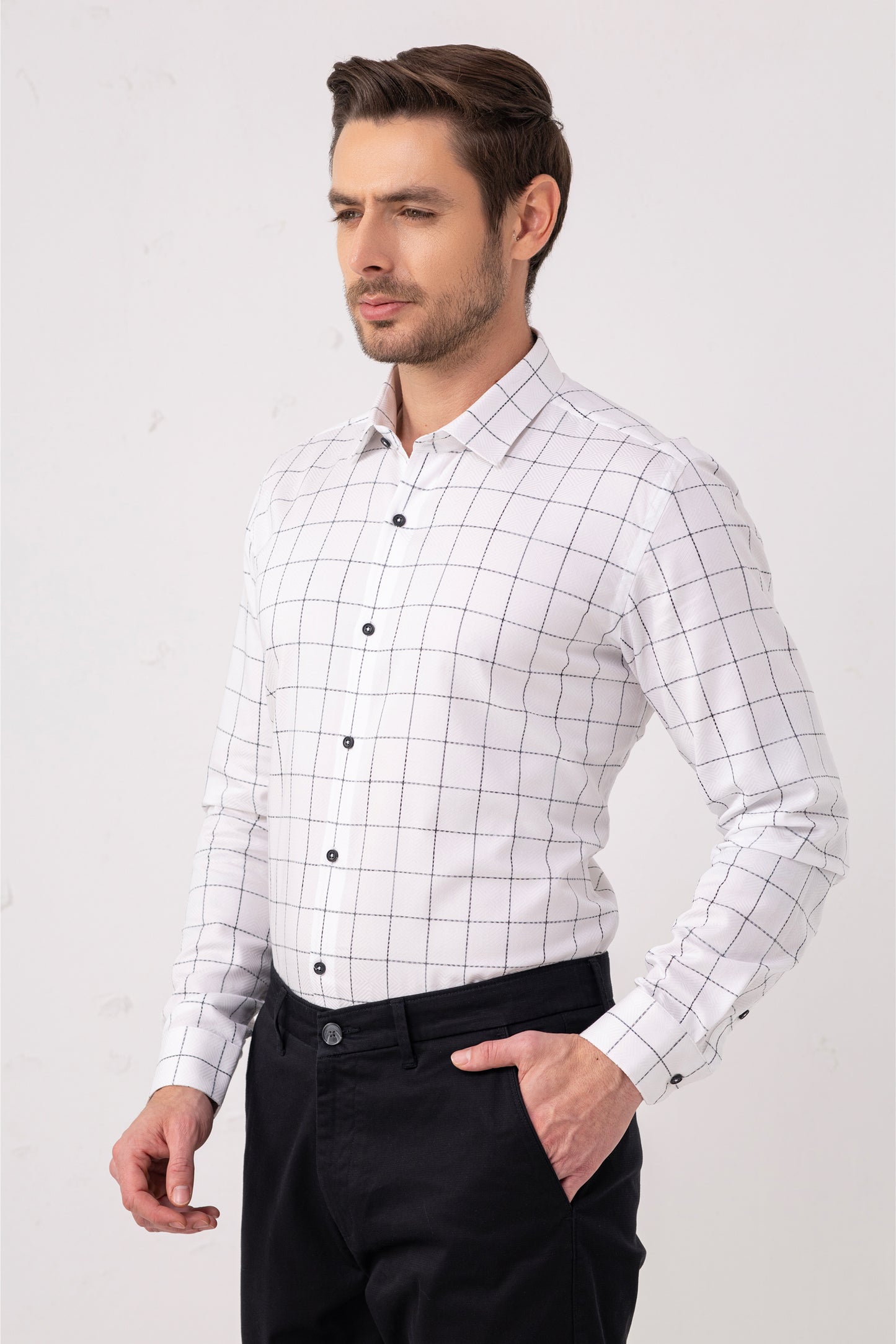Grid Perfection White Jacquard Cotton Premium Shirt. Vyne by Urban Thing.