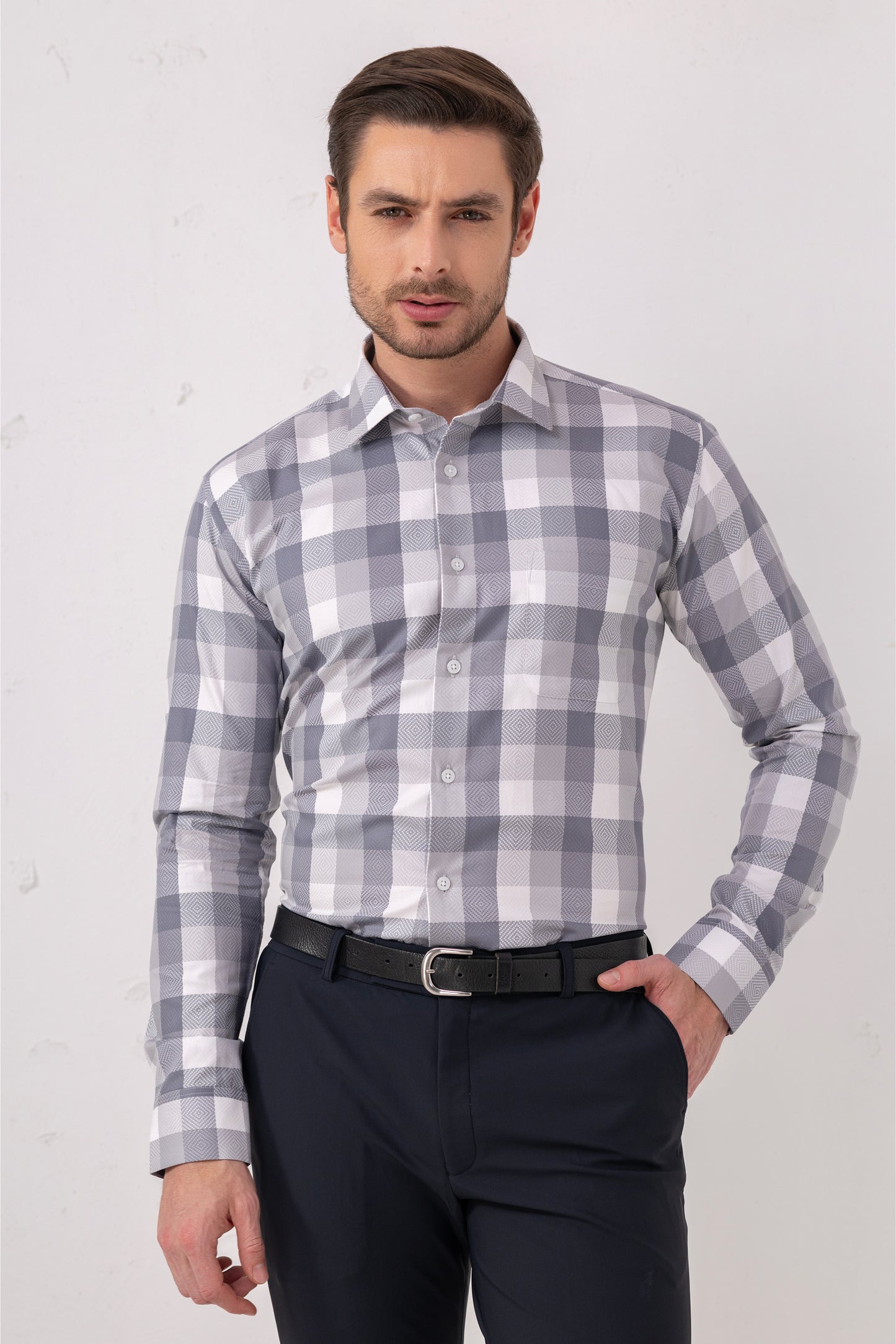 Giza Cotton Grey Twill Check Shirt. BE SHARP by Urban Thing.