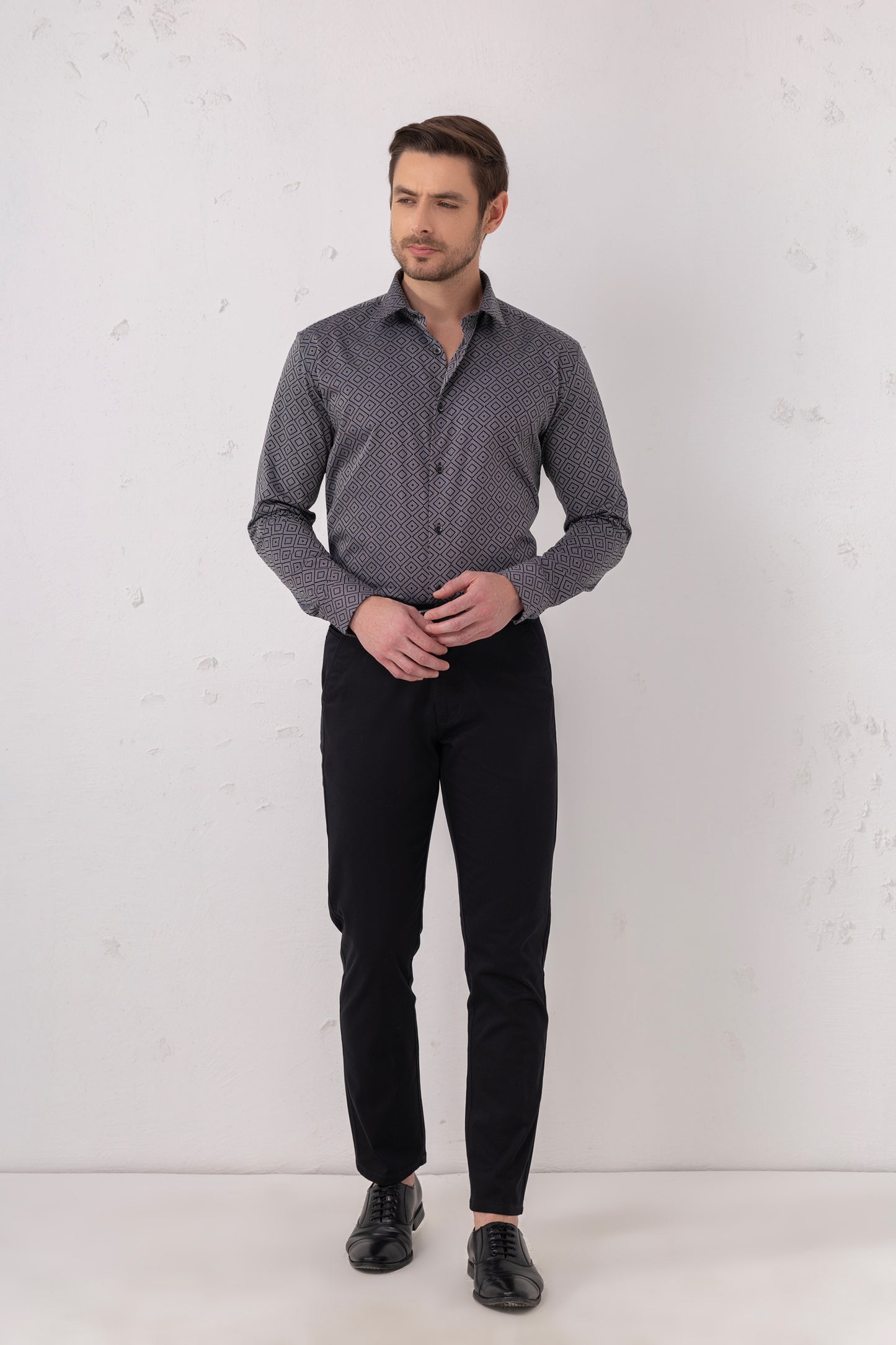 Midnight Navy Diamond Jacquard Cotton Shirt