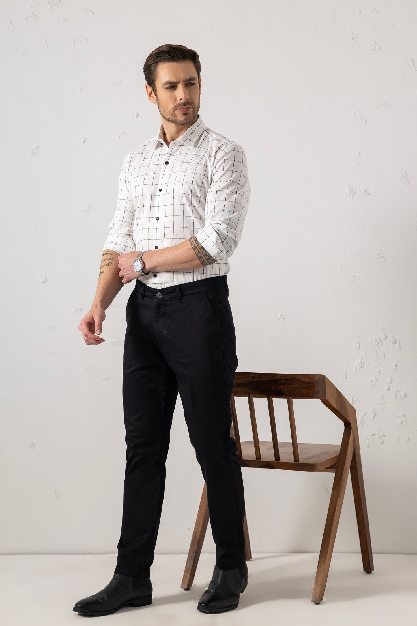 Grid Perfection White Jacquard Cotton Premium Shirt. Vyne by Urban Thing.