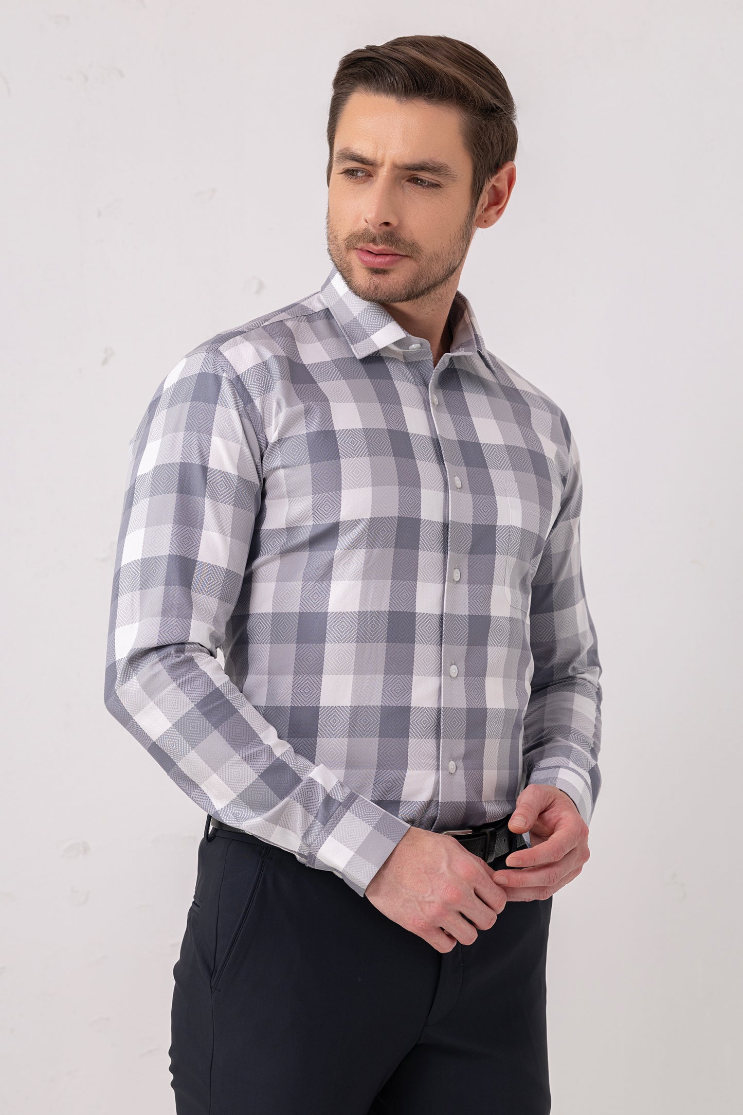 Giza Cotton Grey Twill Check Shirt. BE SHARP by Urban Thing.