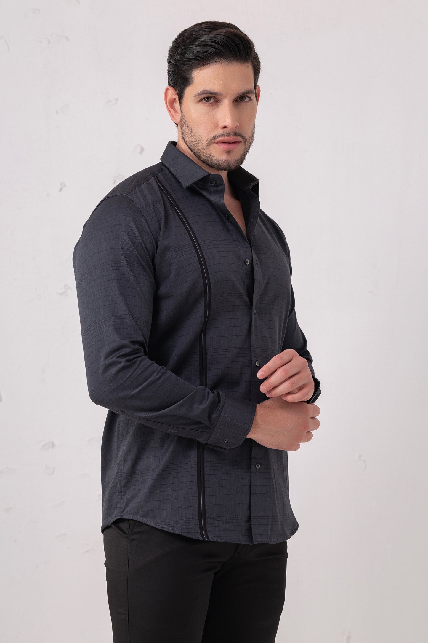 Jacquard Sophistication Navy Textural Mastery Shirt. Vyne by Urban Thing.
