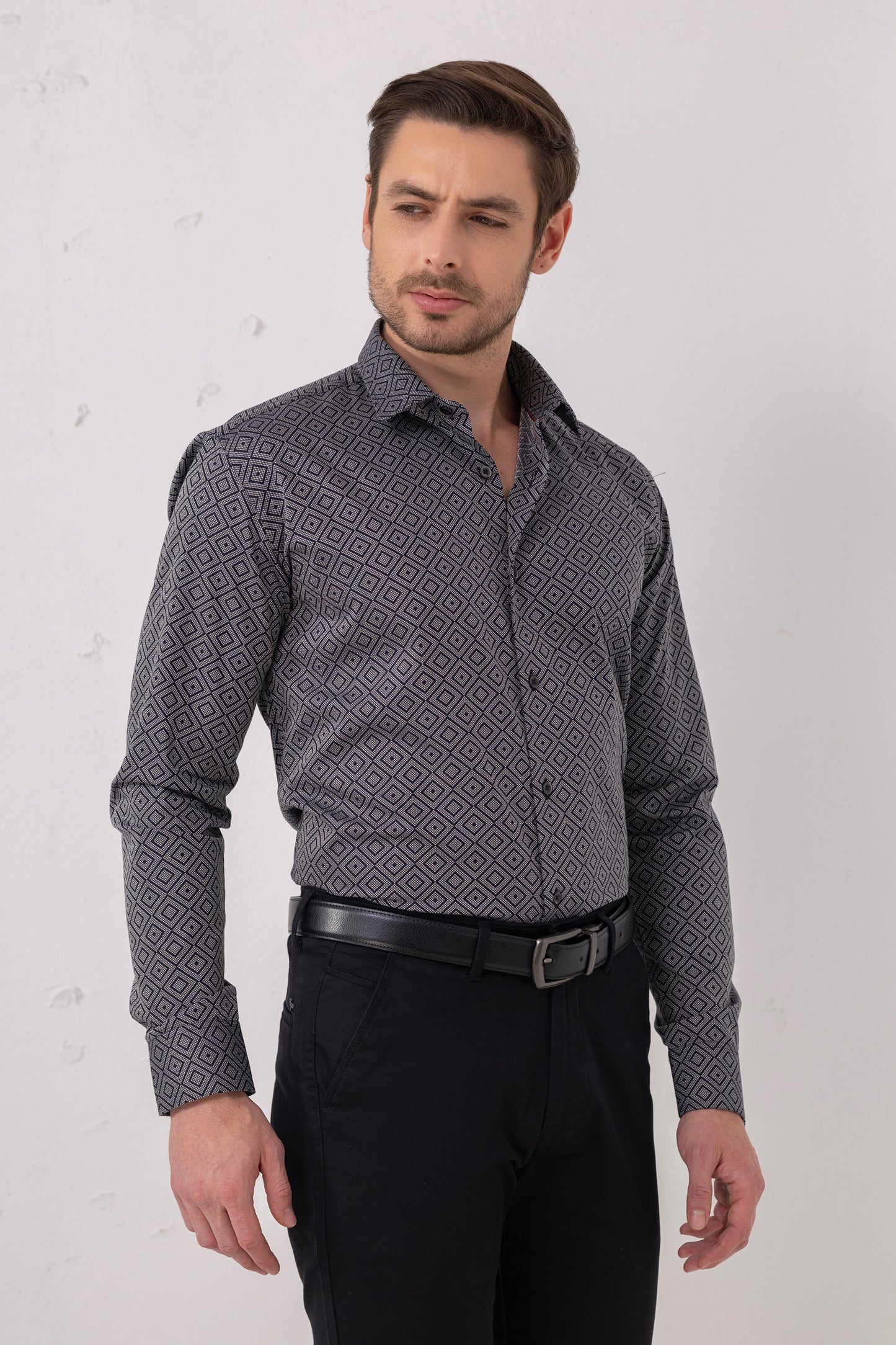Midnight Navy Diamond Jacquard Cotton Shirt