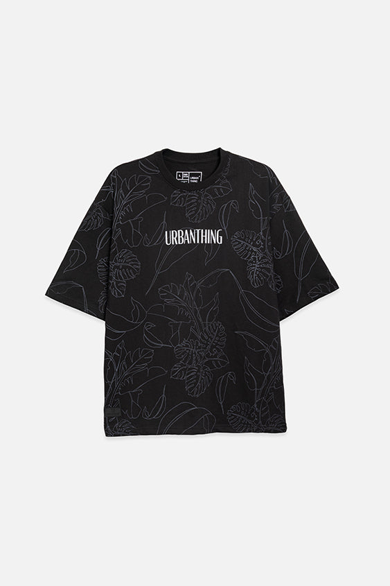 Leaf Print Oversized Graphic Tee