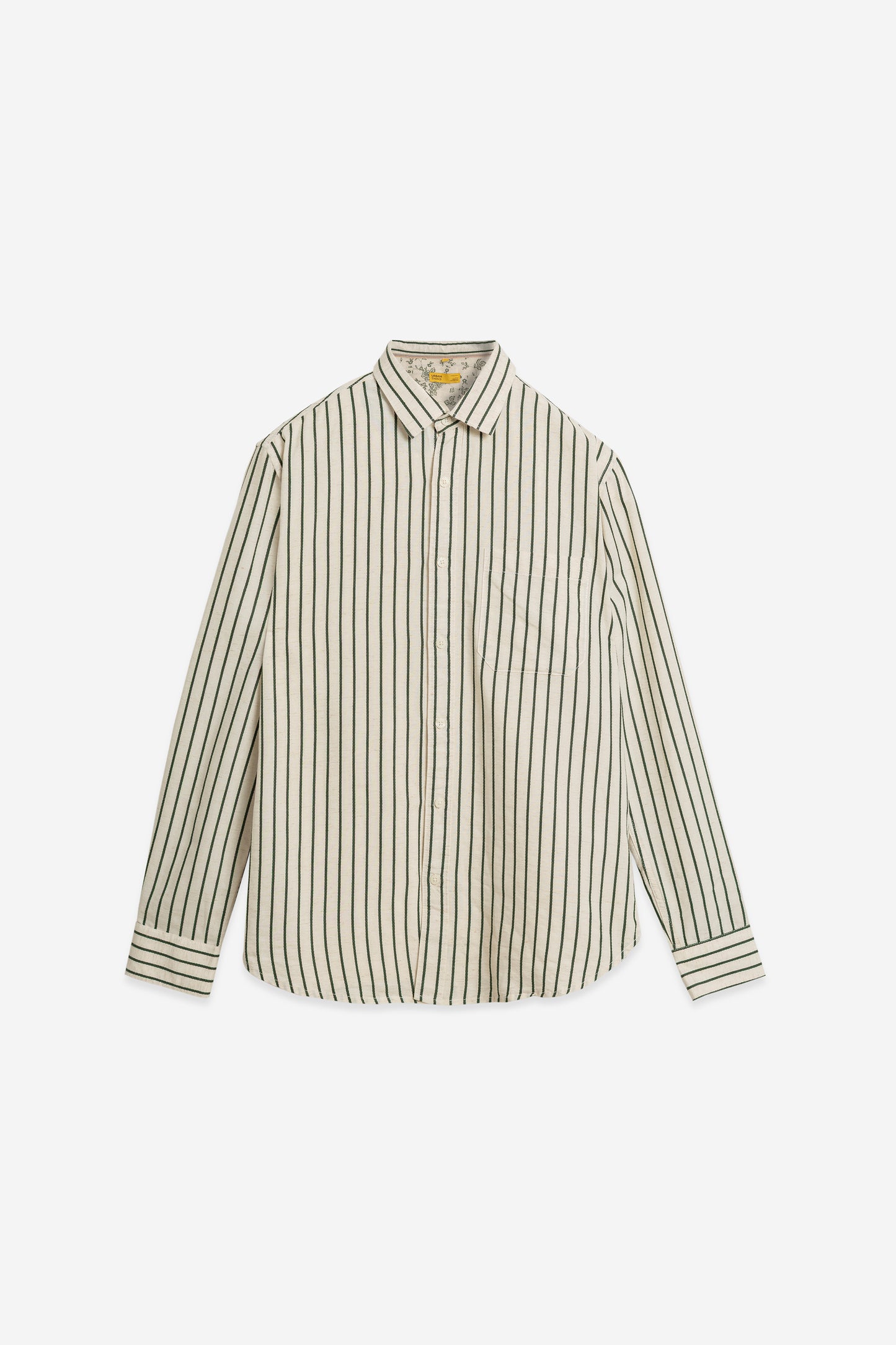 Full-Sleeve Shirt – Cream with Olive Stripes 100% Cotton