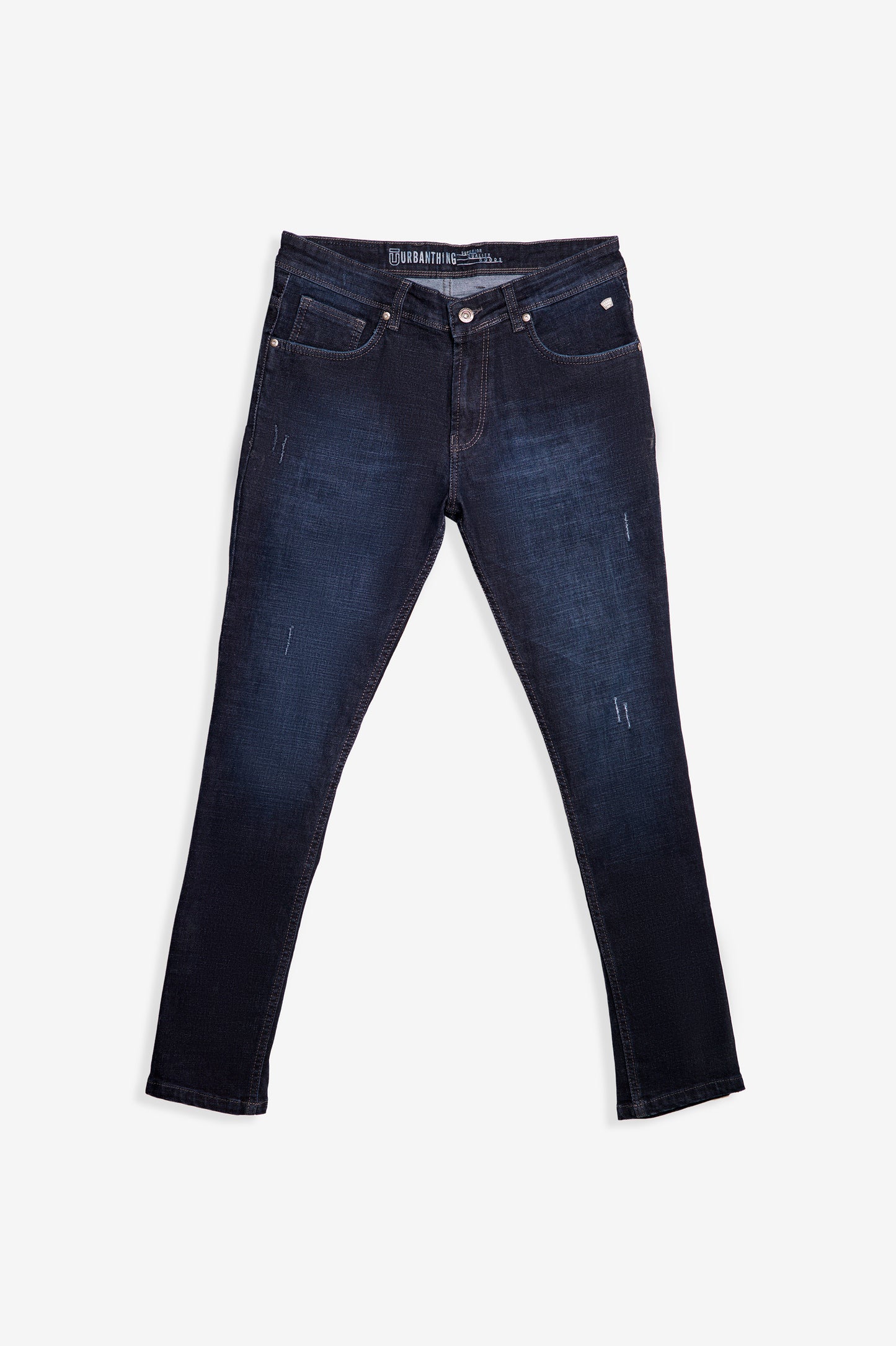 Indigo Fade Slim Fit Denim Jeans with Light Distressing