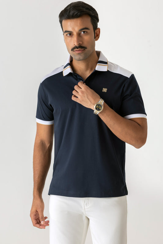 Colour Block Navy Colour Polo T-Shirt