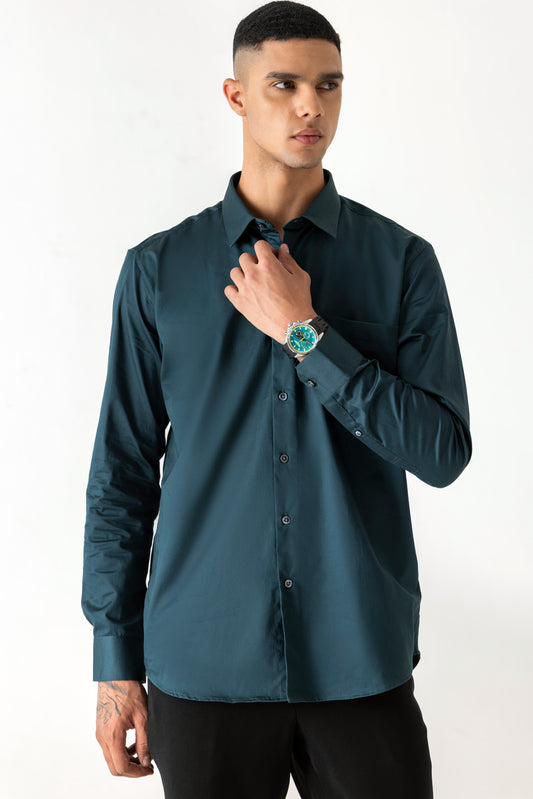 Bottle Green Colour Regular Collar Satin Finish Full Sleeve Shirt