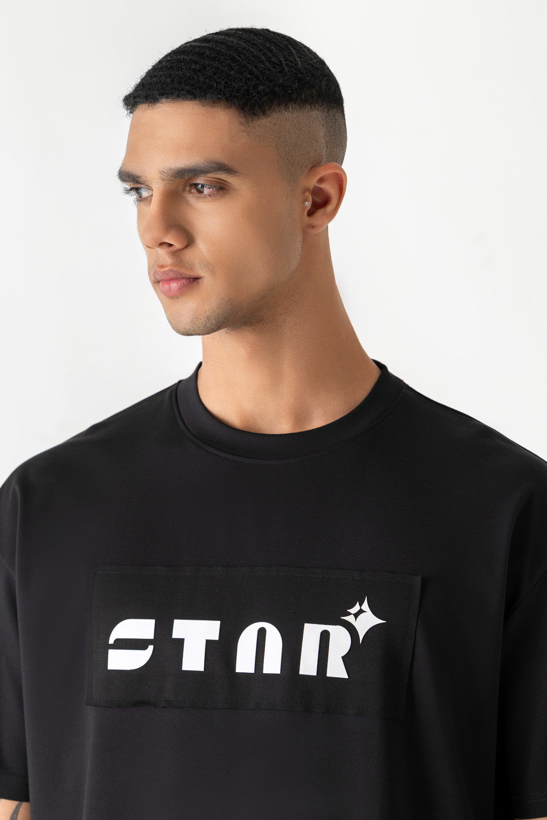 Star Print Black Colour Crew Neck Oversized T-Shirt