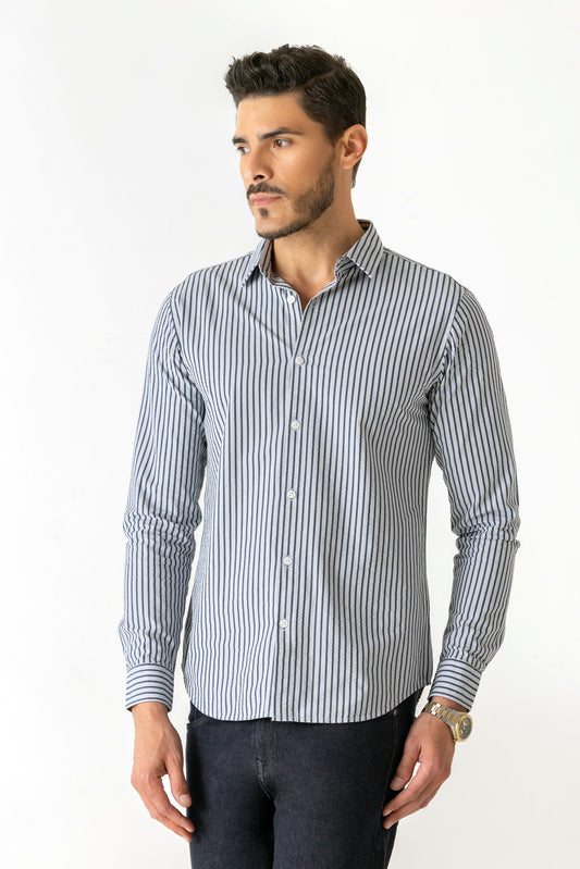 Coastal Stripe Print Blue Colour Regular Fit Full Sleeve Shirt