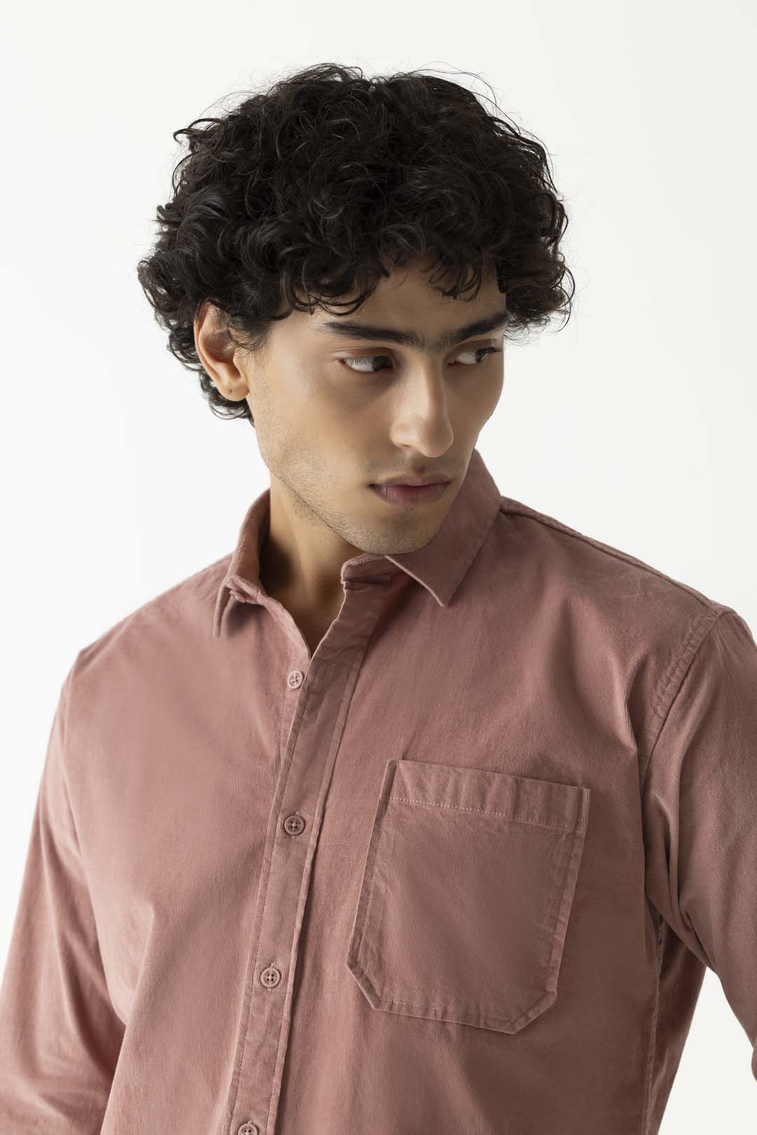 Dusty Pink Colour Corduroy Regular Fit Full Sleeve Shirt