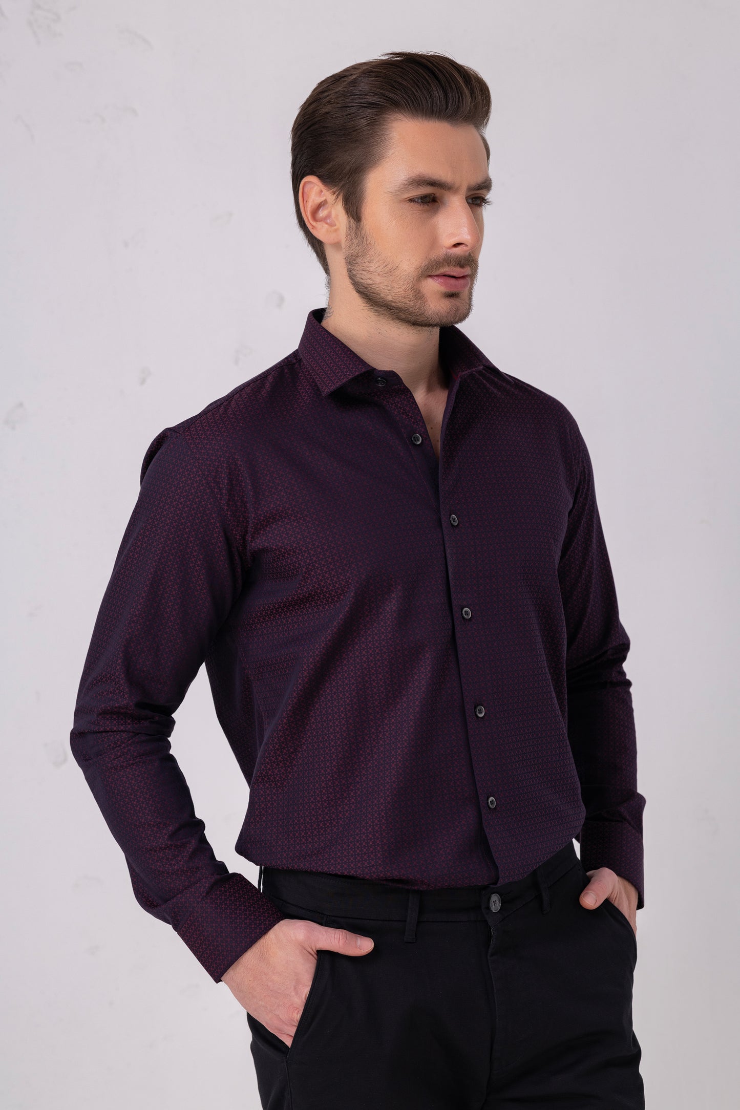 Burgundy Sophistication – 100% Cotton Jacquard Shirt. BE SHARP by Urban Thing