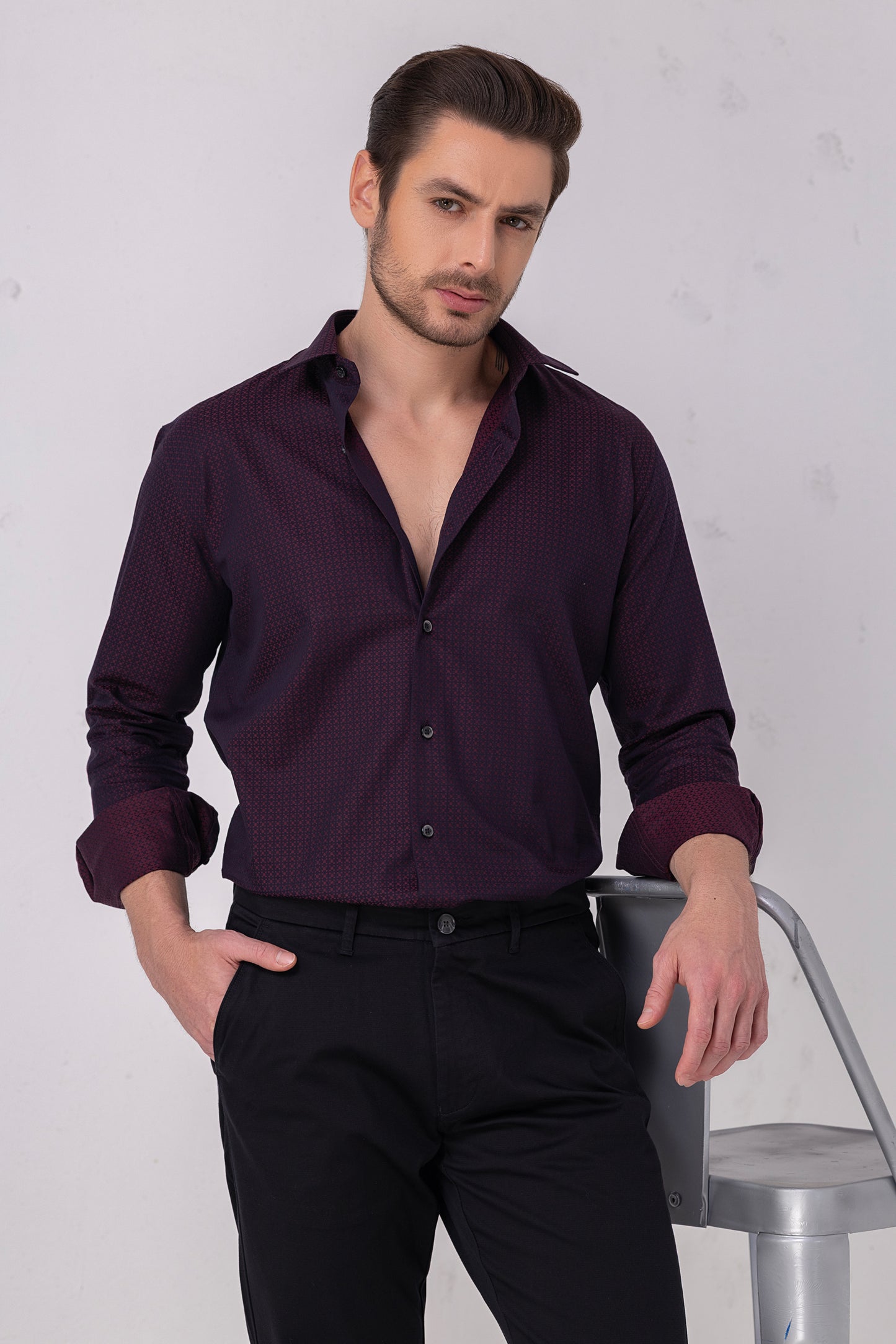Burgundy Sophistication – 100% Cotton Jacquard Shirt. BE SHARP by Urban Thing